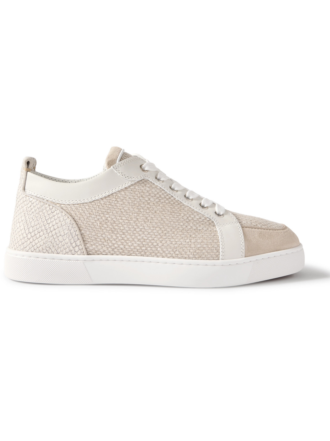 Christian Louboutin Rantulow Canvas, Snake-effect Leather And Suede Sneakers In Neutrals
