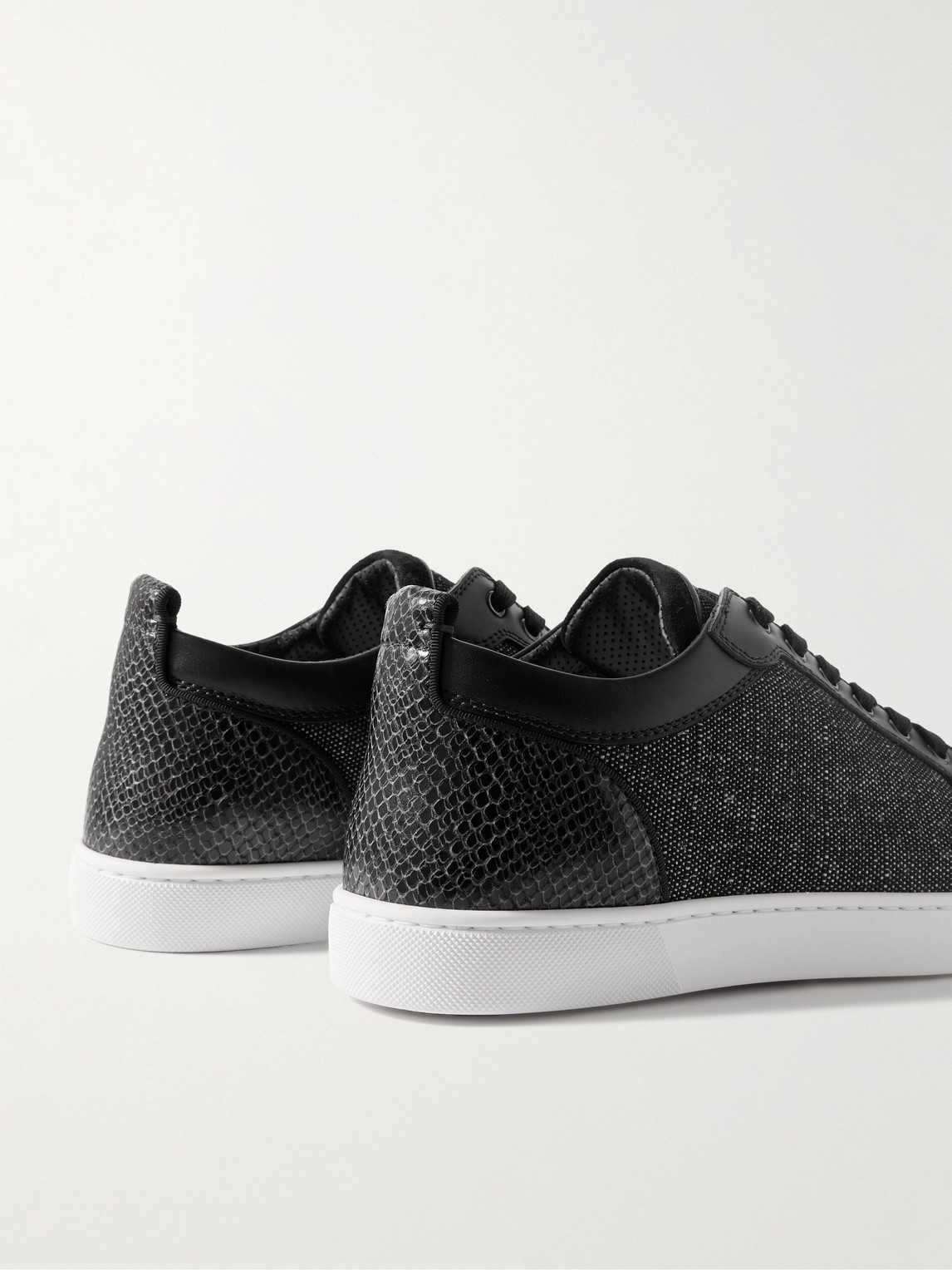 Christian Louboutin Rantulow Canvas, Snake-effect Leather And Suede Sneakers In Black