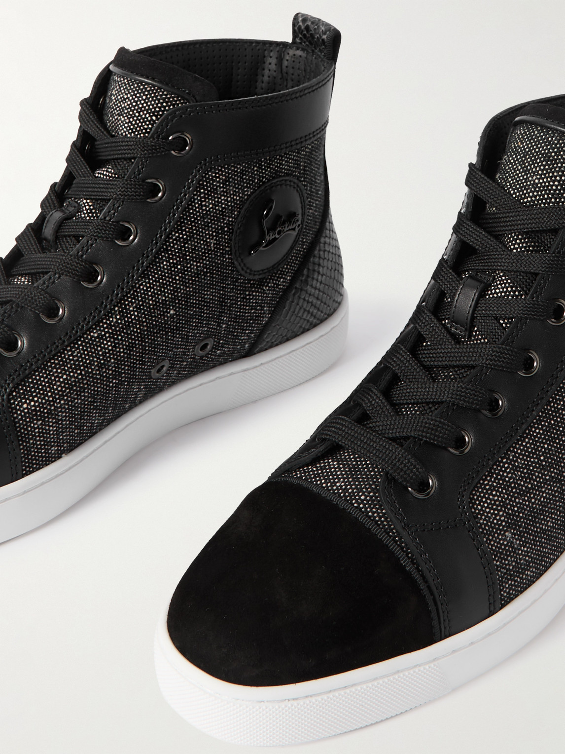 Christian Louboutin Louis Orlato Suede And Croc-effect Leather-trimmed Twill Sneakers In Black