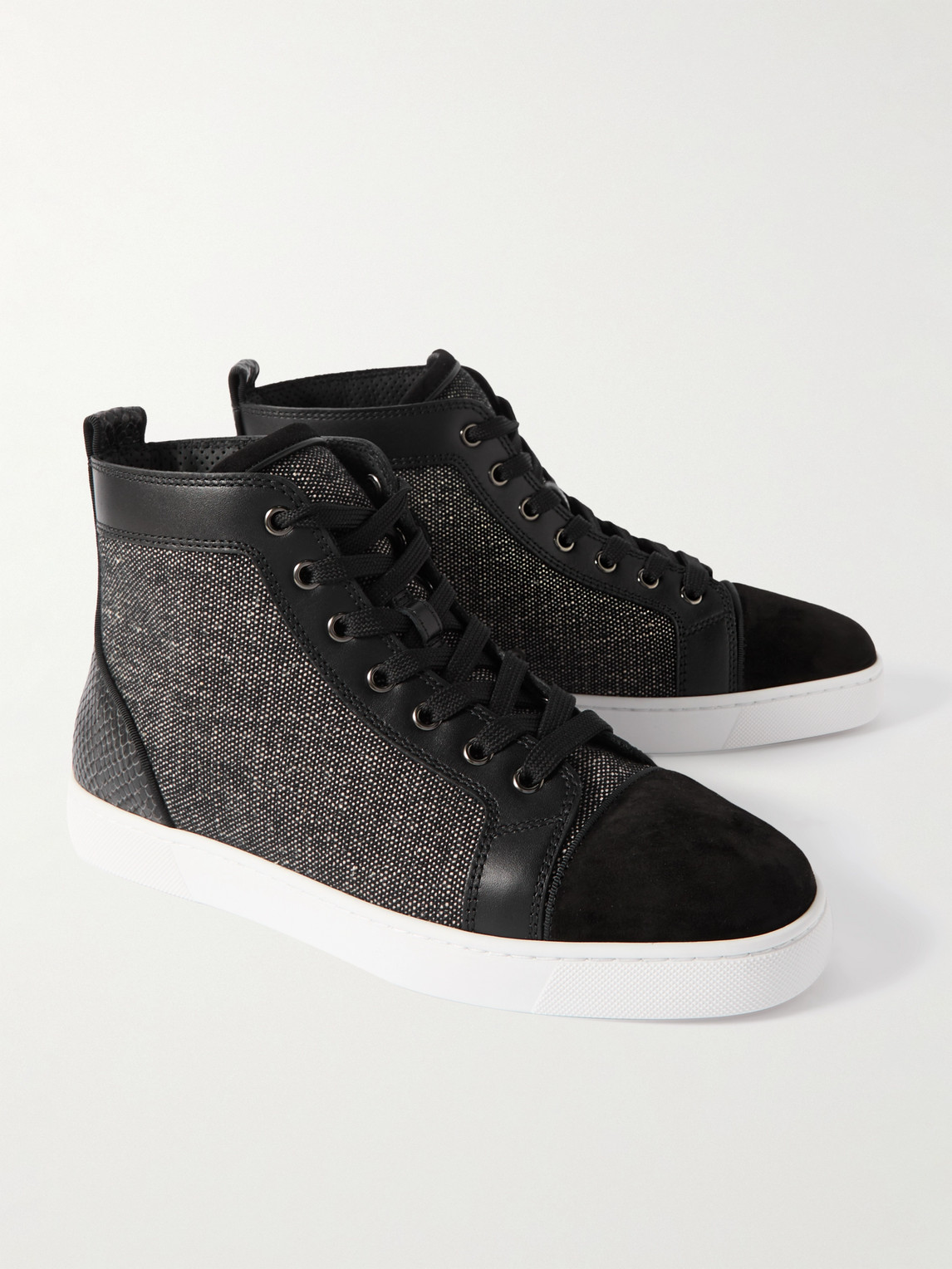 Christian Louboutin Louis Orlato Suede And Croc-effect Leather-trimmed Twill Sneakers In Black
