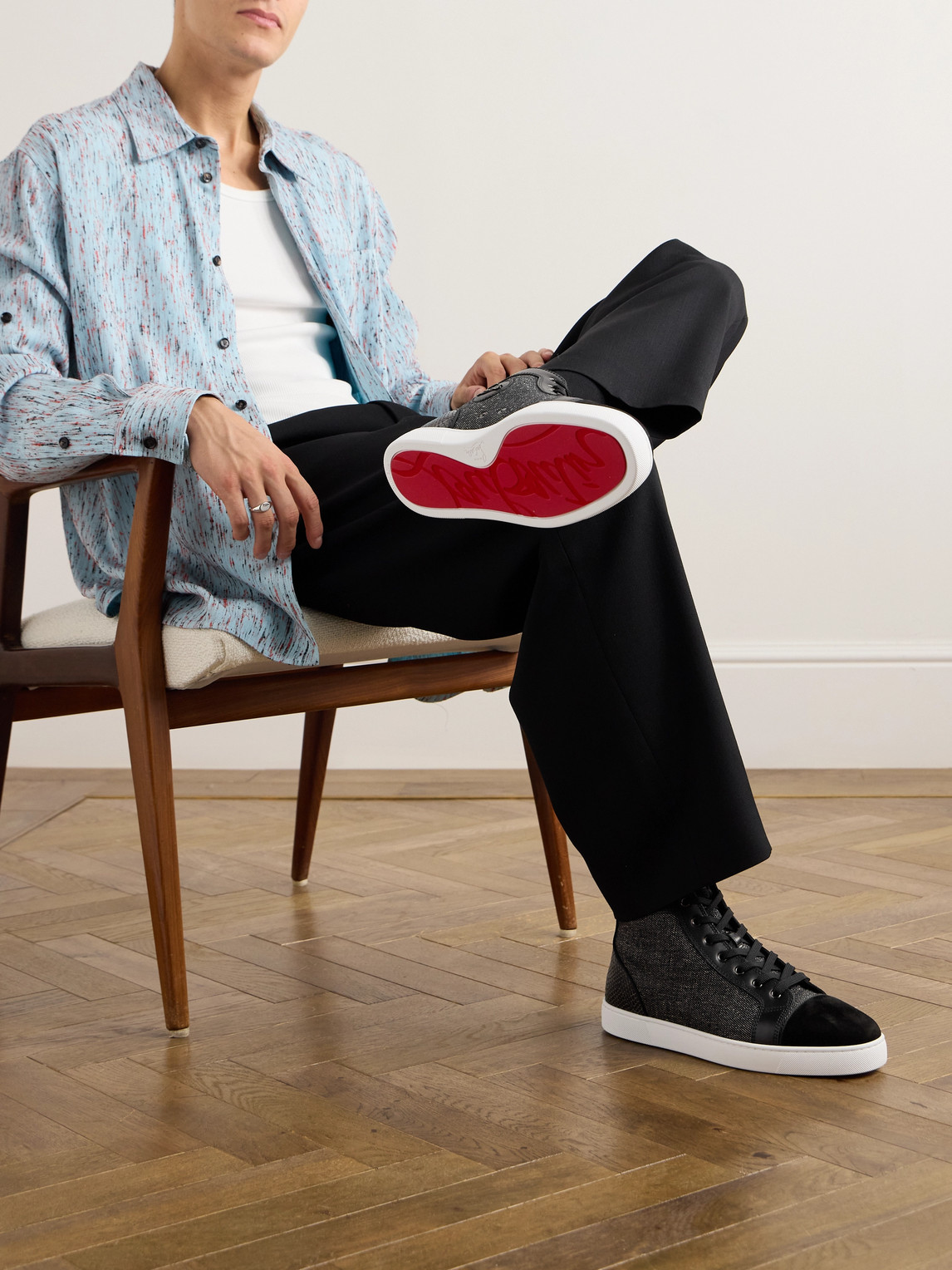 Christian Louboutin Louis Orlato Suede And Croc-effect Leather-trimmed Twill Sneakers In Black