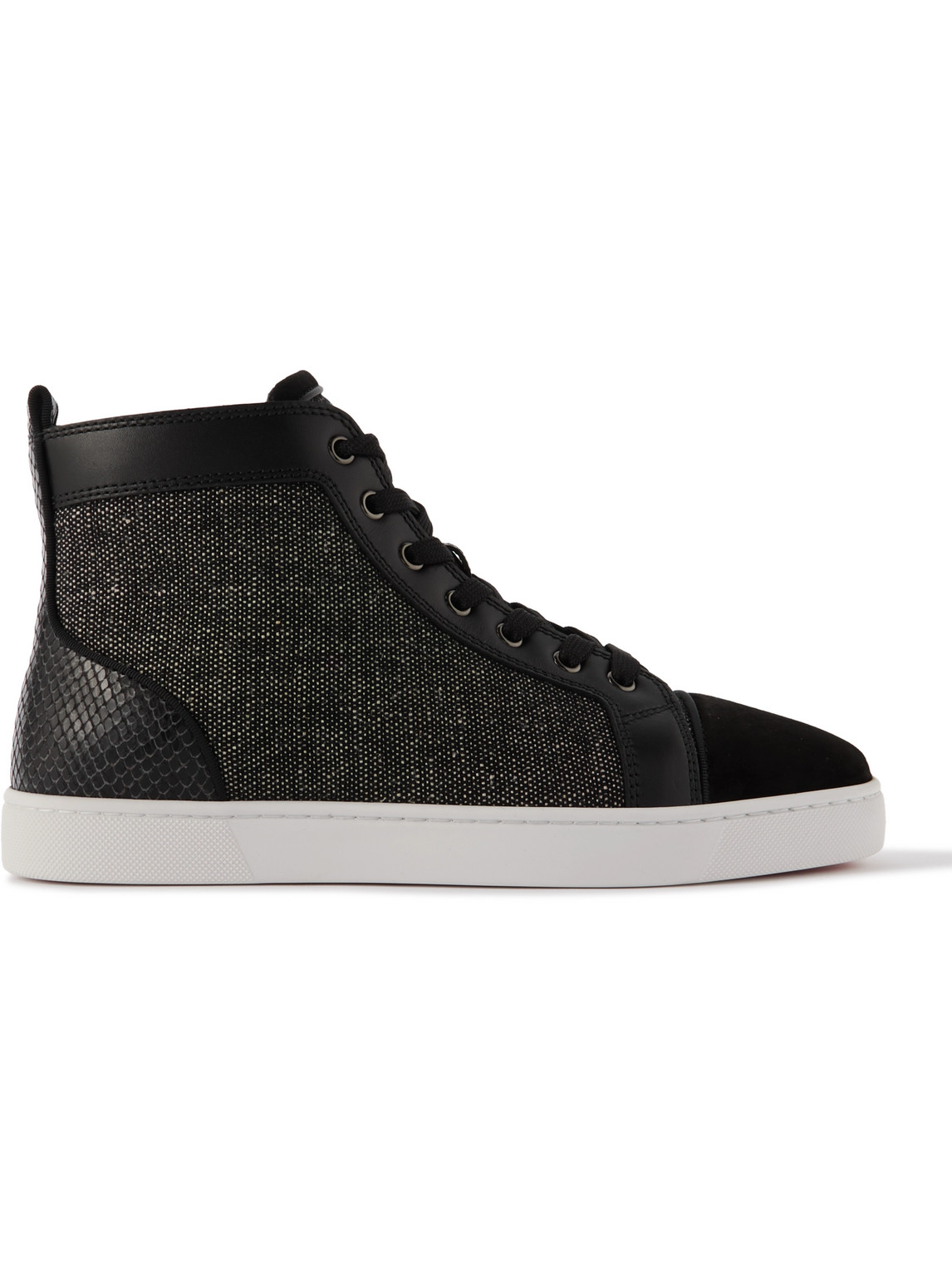 Christian Louboutin Louis Orlato Suede And Croc-effect Leather-trimmed Twill Sneakers In Black