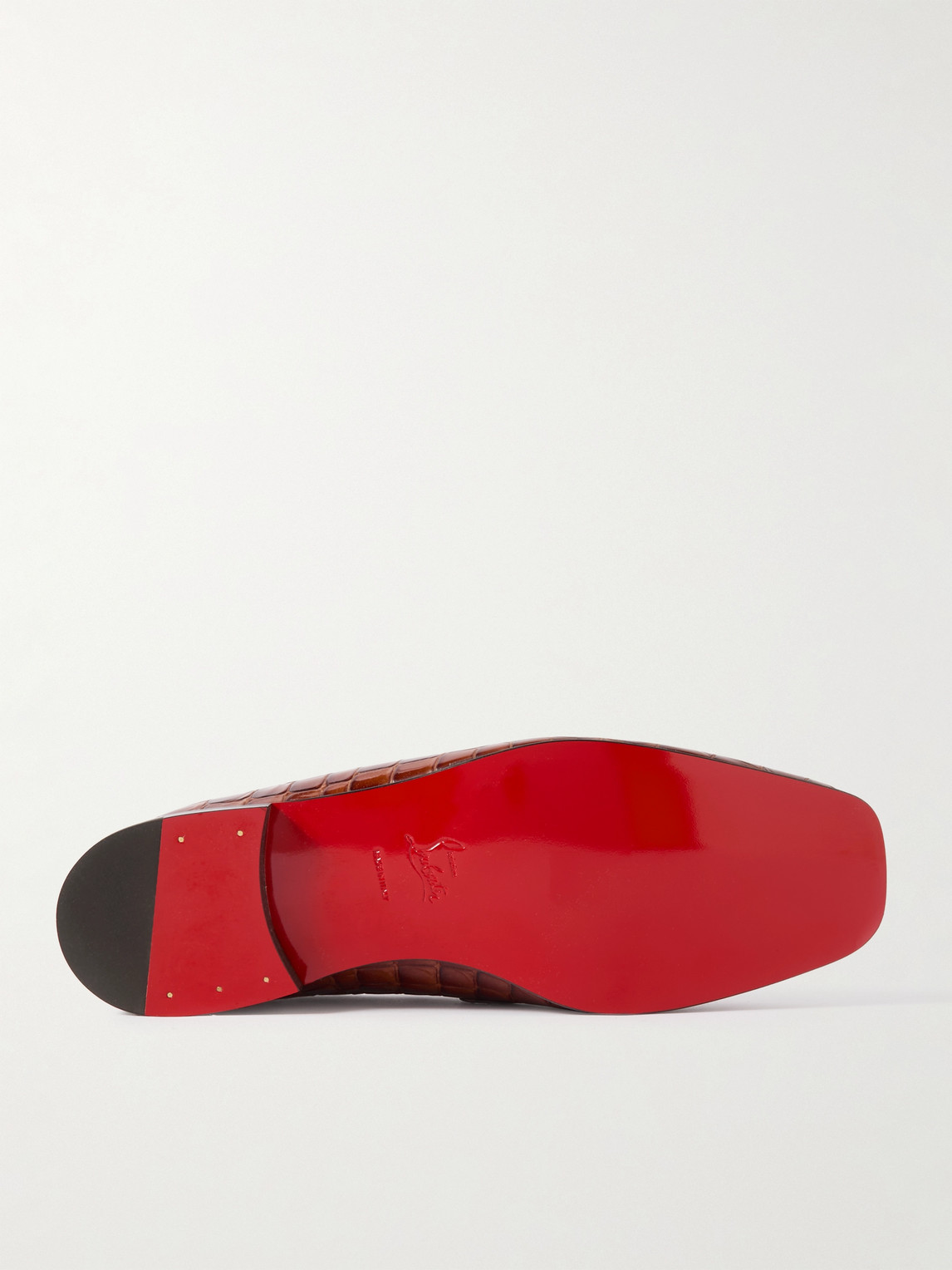 Christian Louboutin Embellished Croc-effect Patent-leather Loafers In Brown