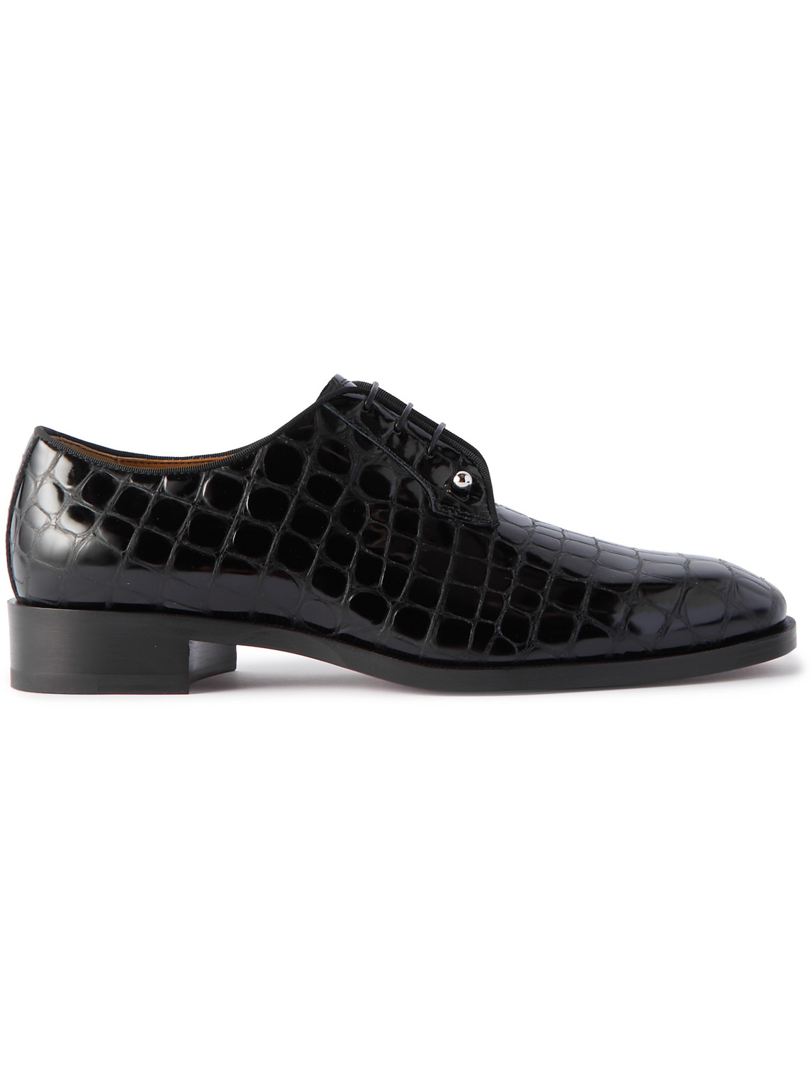 Christian Louboutin Chambeliss Embellished Croc-effect Leather Derby Shoes In Black