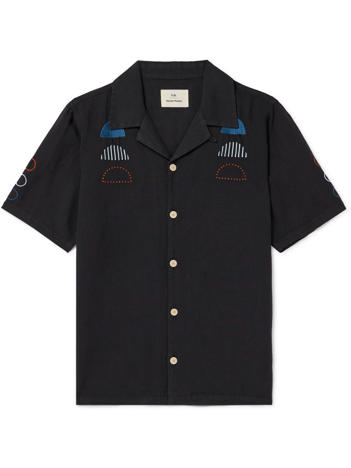 Damien Poulain Convertible-Collar Embroidered Linen and Cotton-Blend Shirt