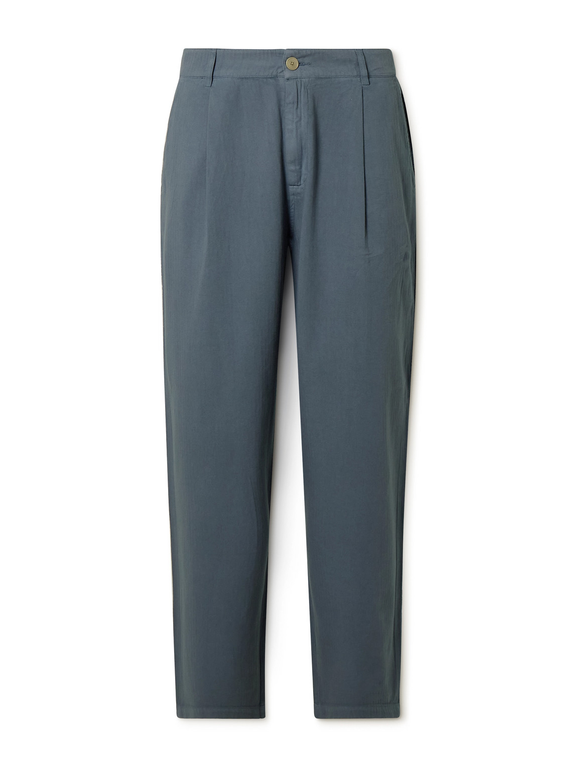 Wide-Leg Pleated Cotton-Twill Trousers