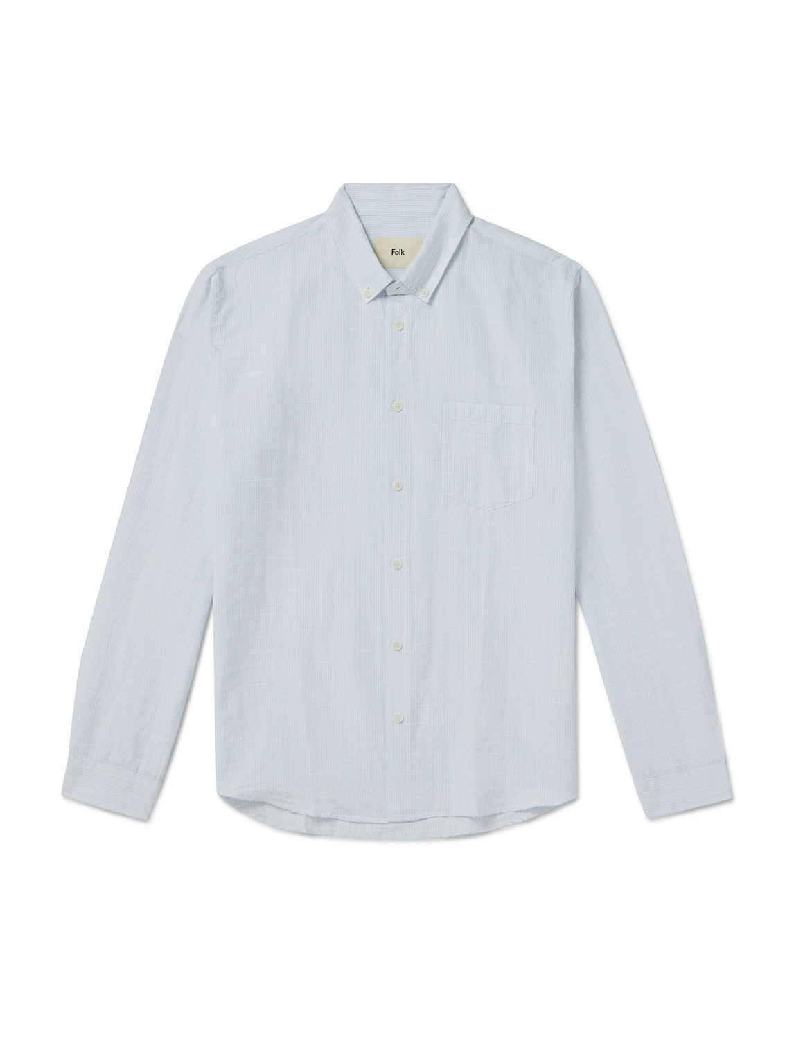 Folk Button-down Collar Striped Cotton And Linen-blend Shirt In White