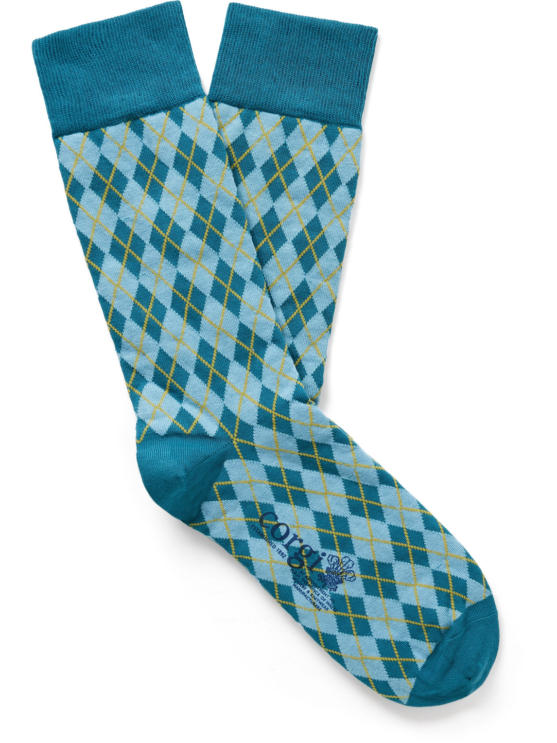 Kingsman Argylle Cotton And Nylon-blend Socks In Blue