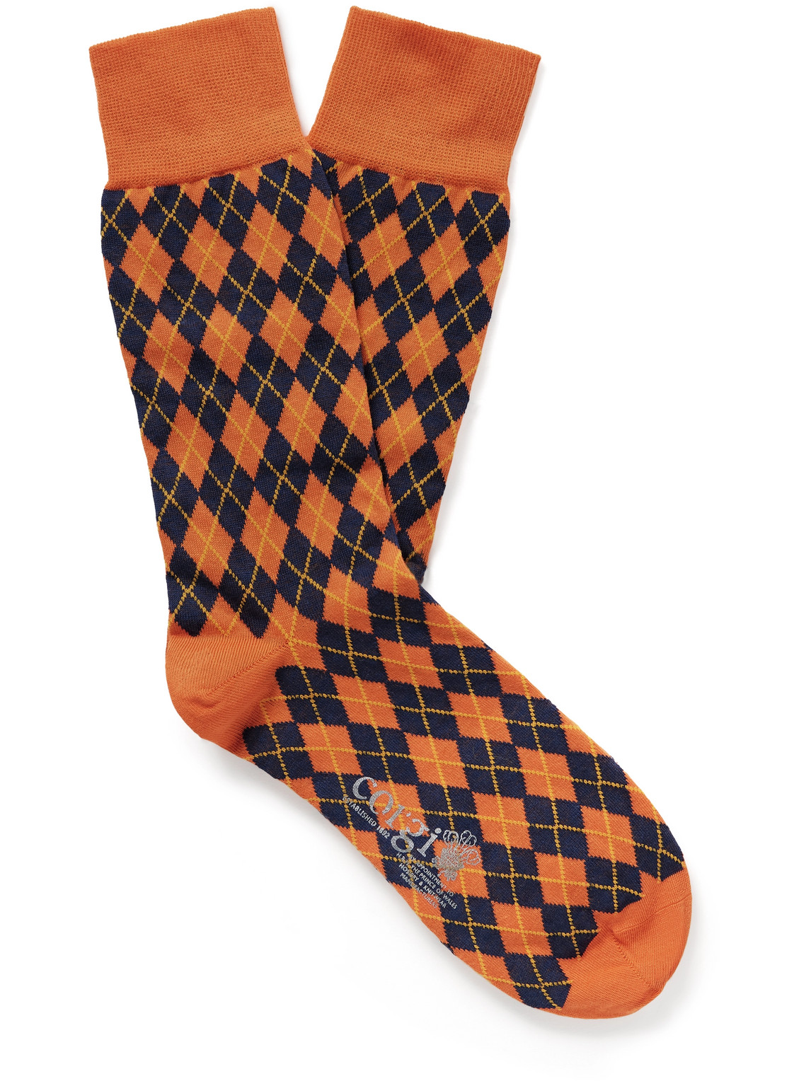 Kingsman Argylle Cotton And Nylon-blend Socks In Orange