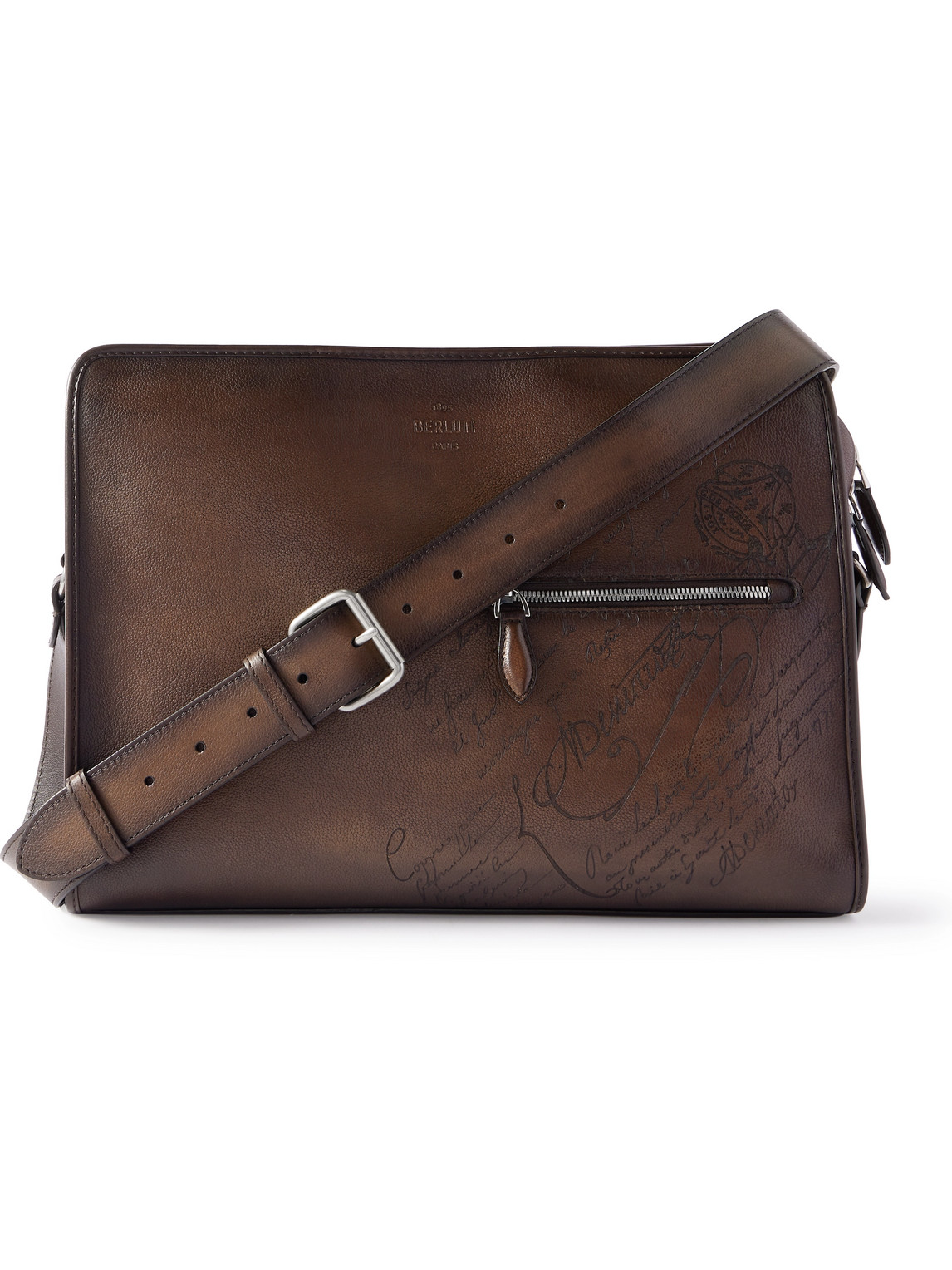 Berluti Journalier Xl Venezia Scritto Leather Messenger Bag In Brown
