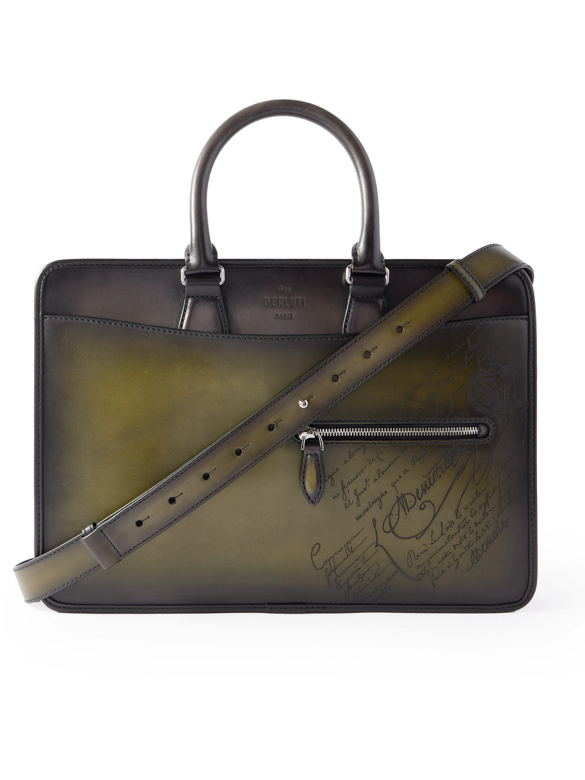 Berluti Un Jour Mini Scritto Venezia Leather Briefcase In Green