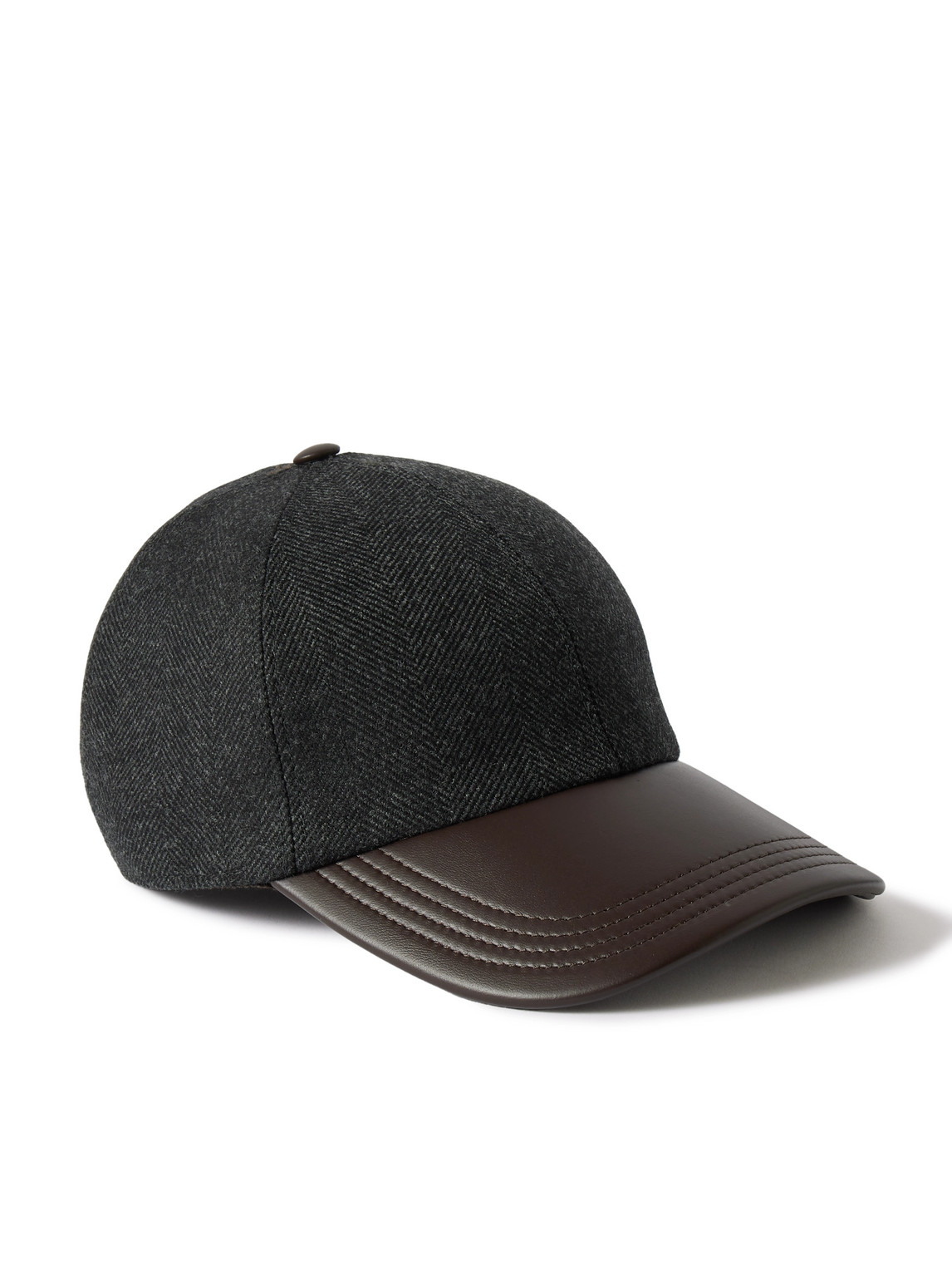 Berluti Logo-embroidered Leather-trimmed Wool Baseball Cap In Grey