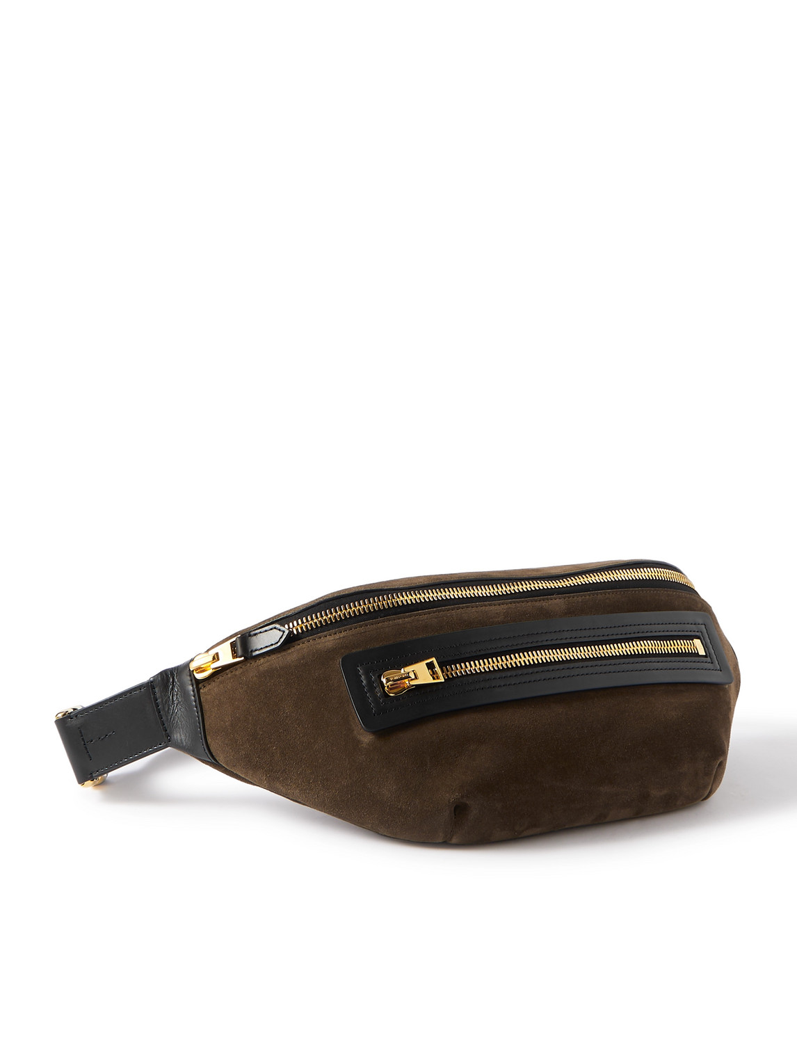 Tom Ford Leather-trimmed Suede Belt Bag In Green