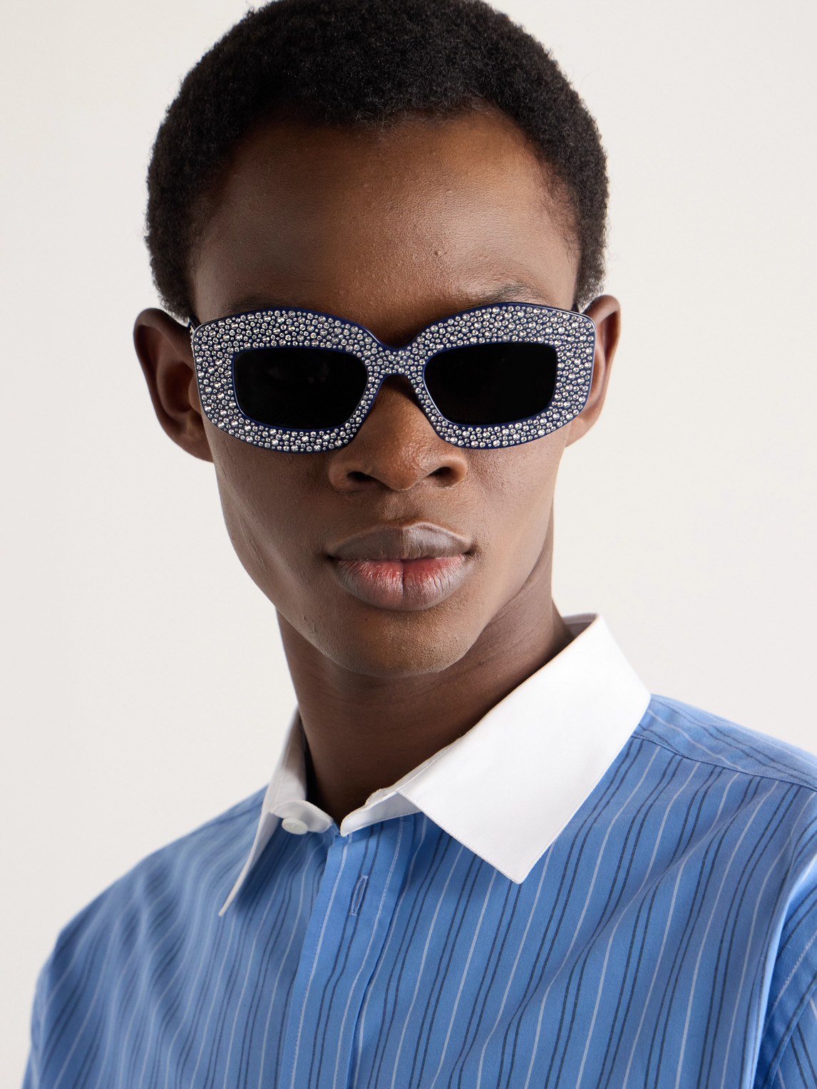 Shop Loewe D-frame Crystal-embellished Acetate Sunglasses In Blue