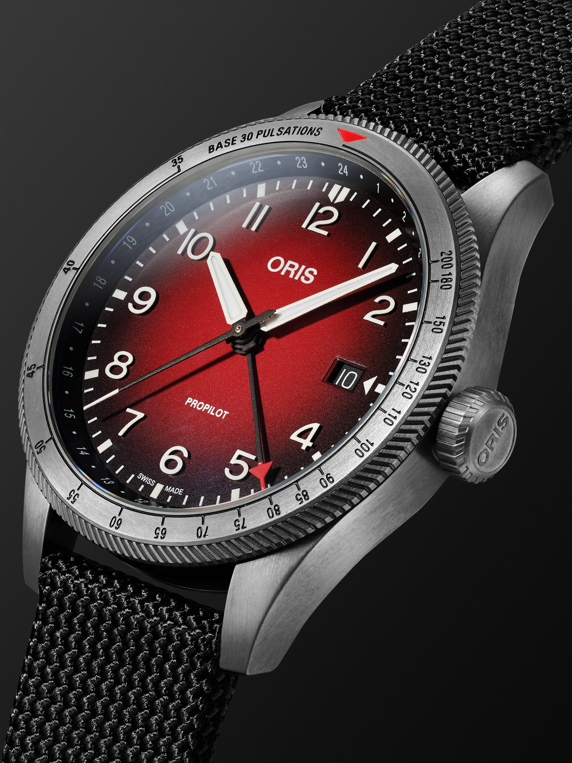 Shop Oris Propilot Gmt Automatic 41.5mm Pvd-coated Stainless Steel And Canvas Watch, Ref. No. 01 798 7773 4268 In Red