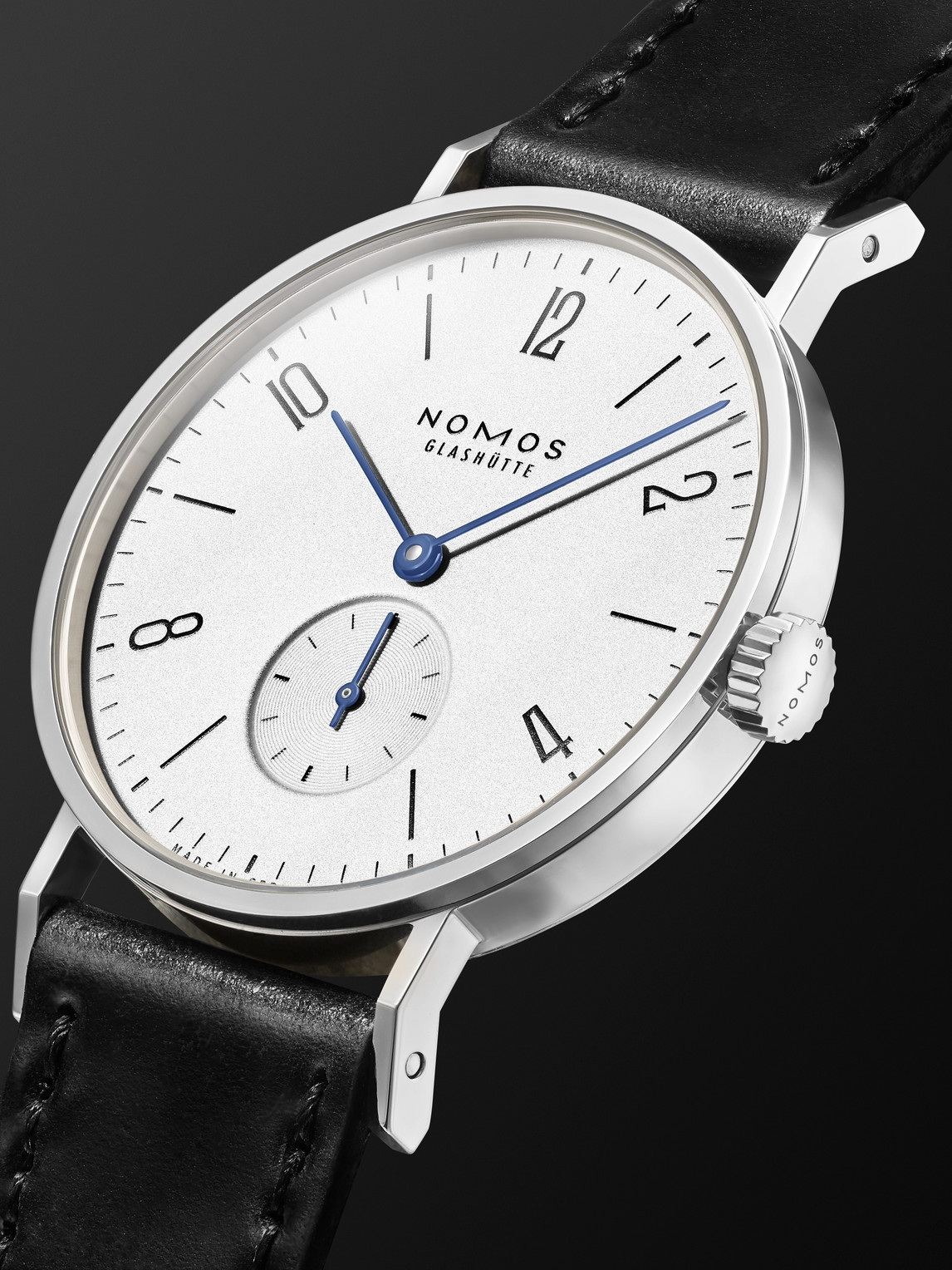 Shop Nomos Glashütte Tangente Hand-wound 35mm Stainless Steel And Leather Watch, Ref. 139 In White