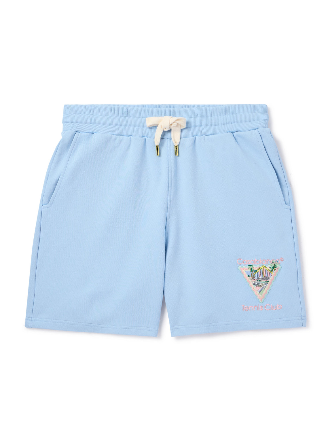 Casablanca Maison De Reve Straight-leg Logo-embroidered Cotton-jersey Shorts In Blue