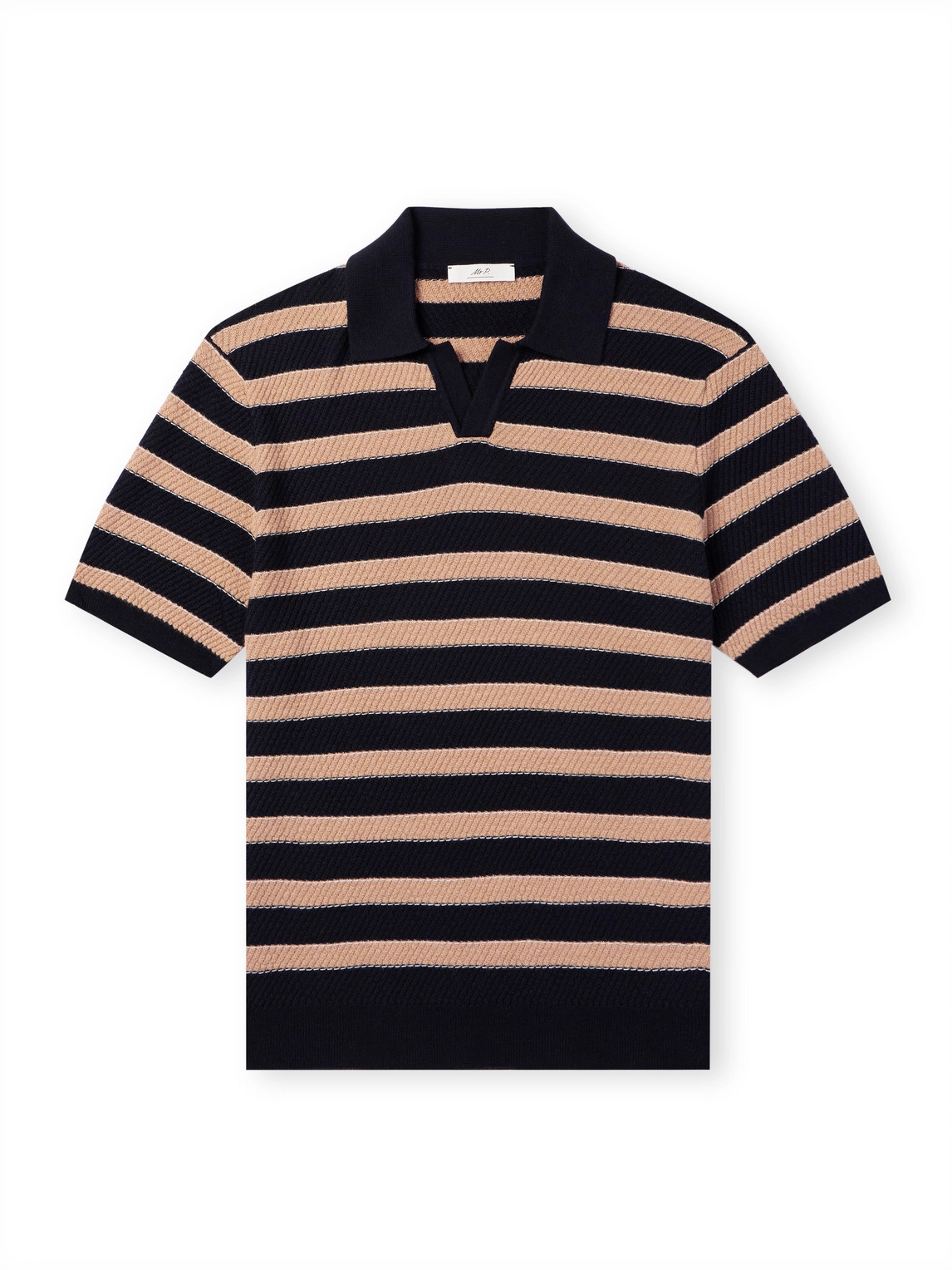 Striped Ribbed Merino Wool Polo Shirt