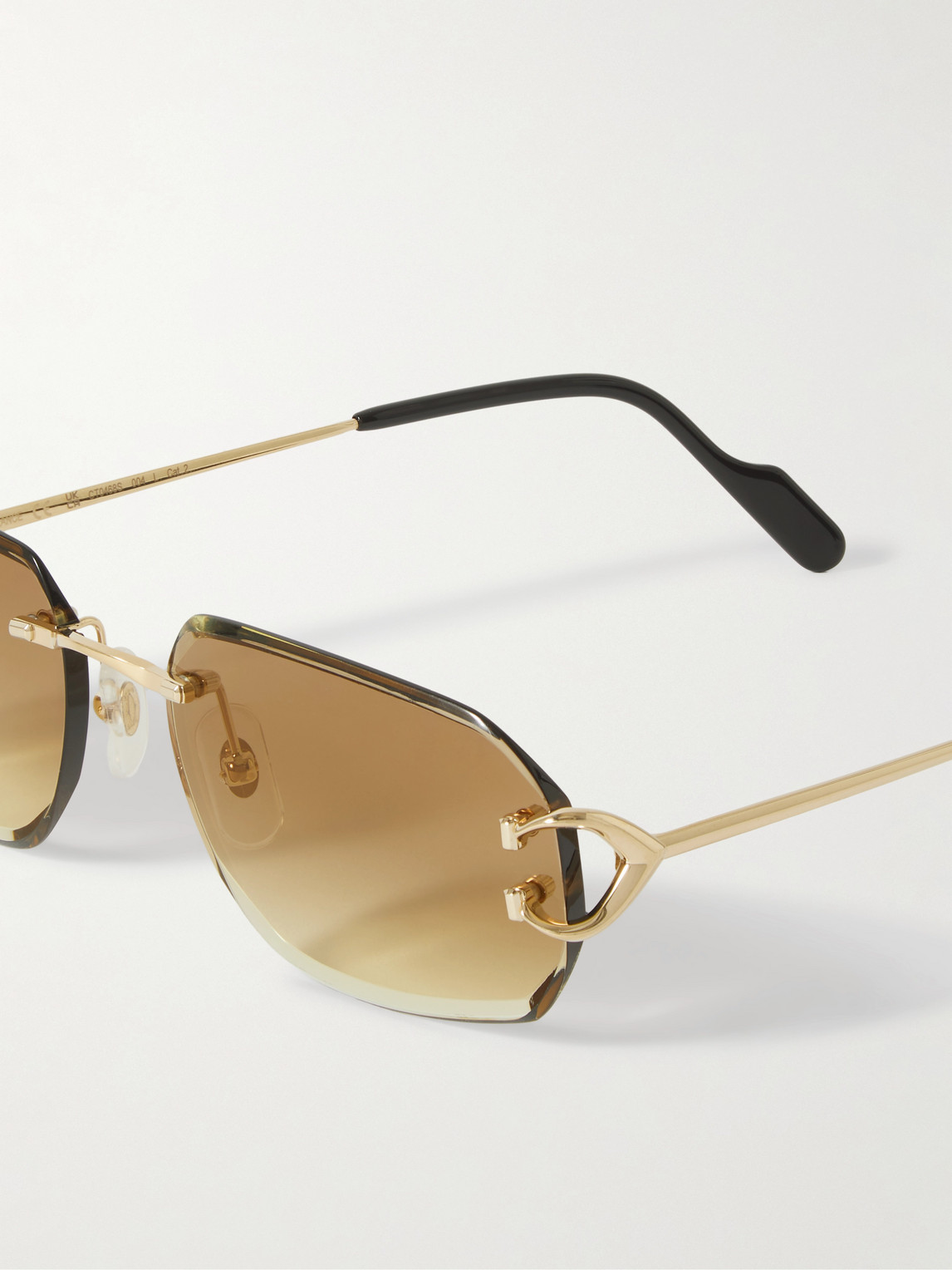 Shop Cartier Signature C Rimless Rectangular-frame Gold-tone Sunglasses