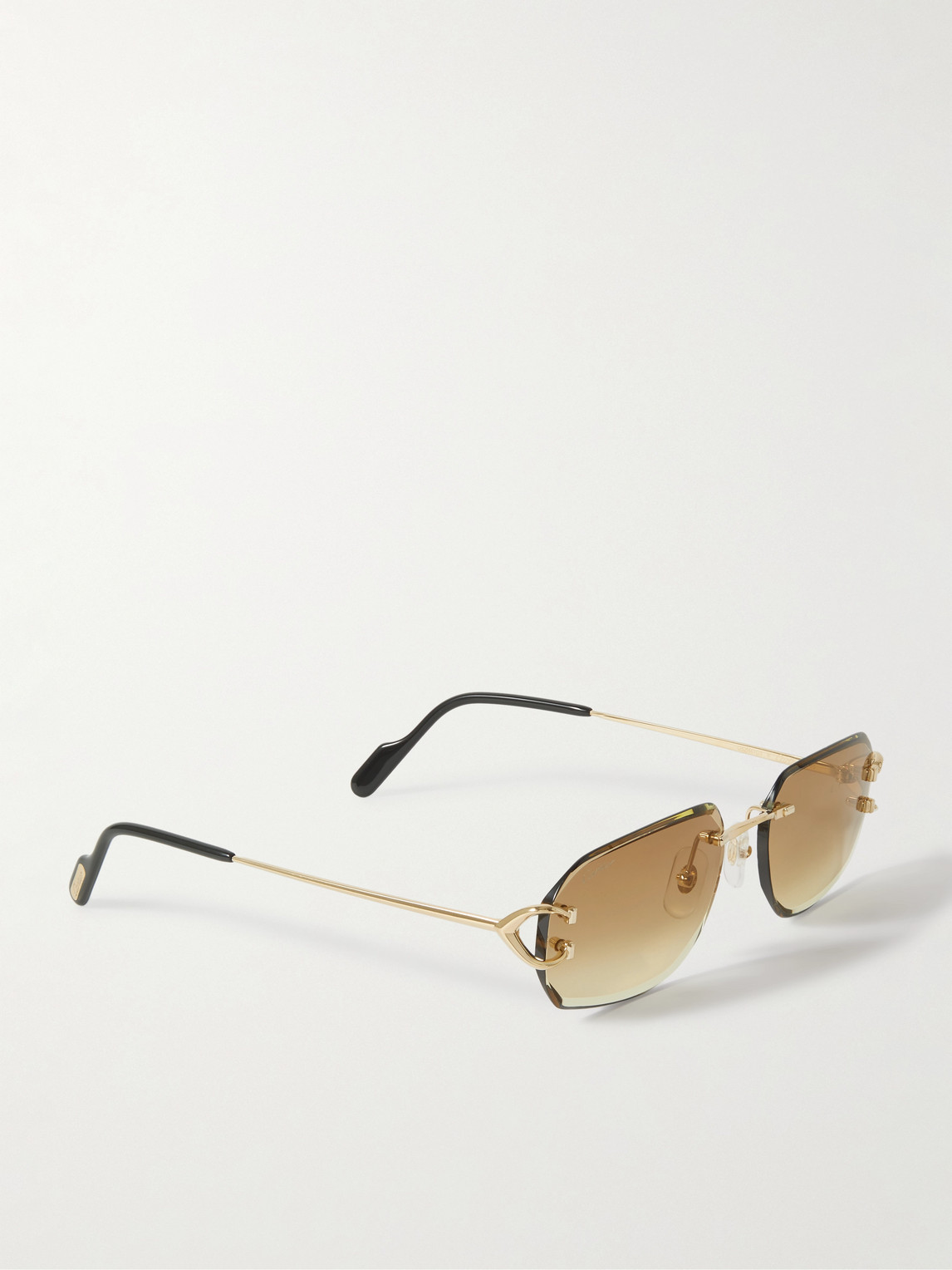 Shop Cartier Signature C Rimless Rectangular-frame Gold-tone Sunglasses