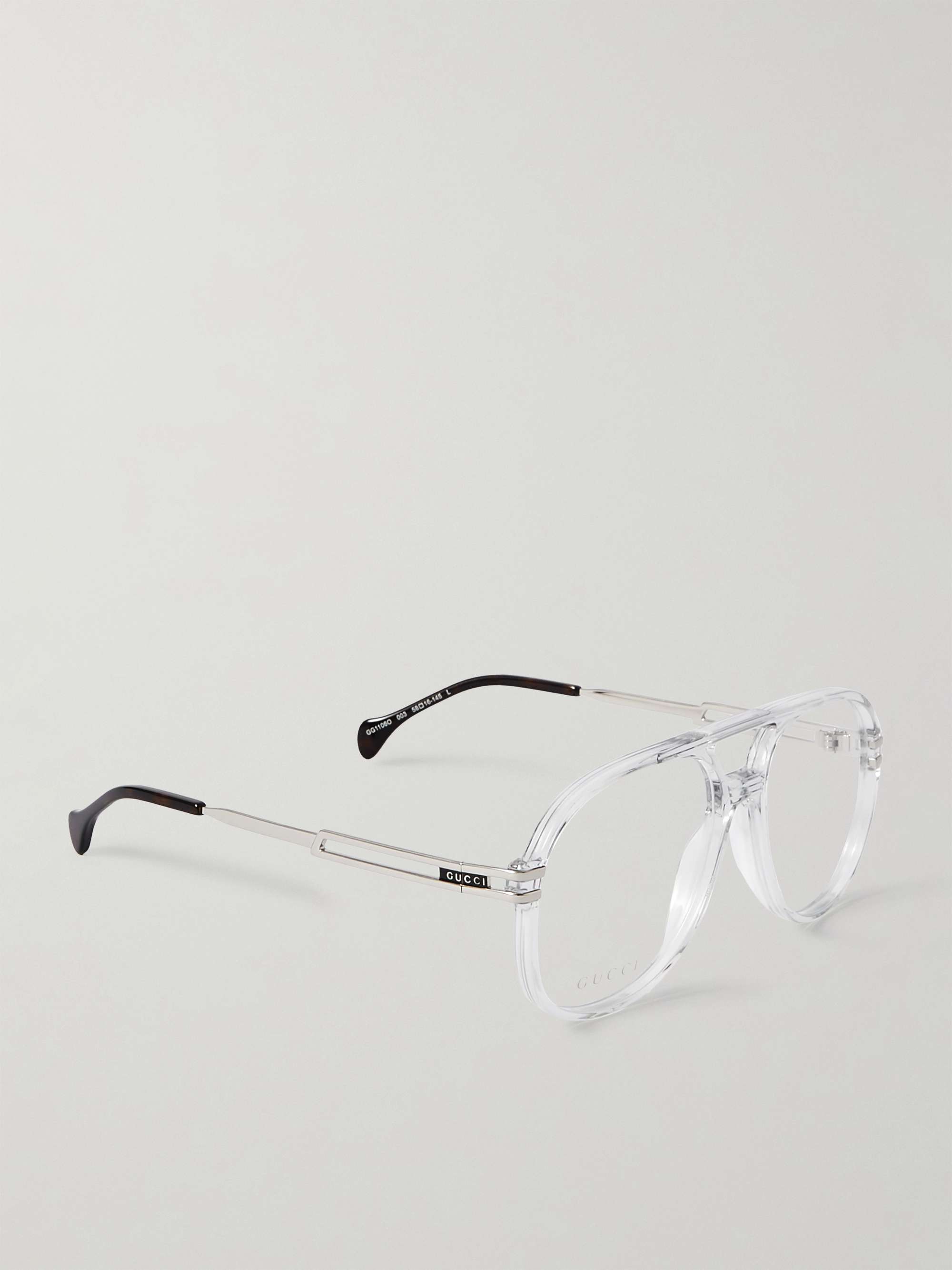 GUCCI EYEWEAR Occhiali da vista in acetato e metallo dorato stile aviator