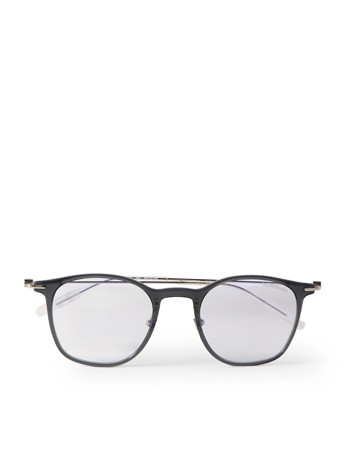 Montblanc Round-frame Acetate And Silver-tone Sunglasses In Gray