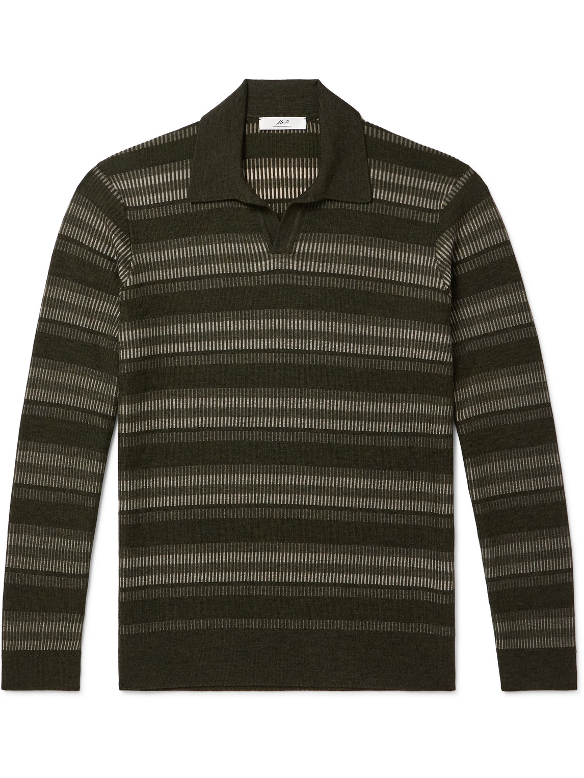 Striped Ribbed Merino Wool Polo Shirt