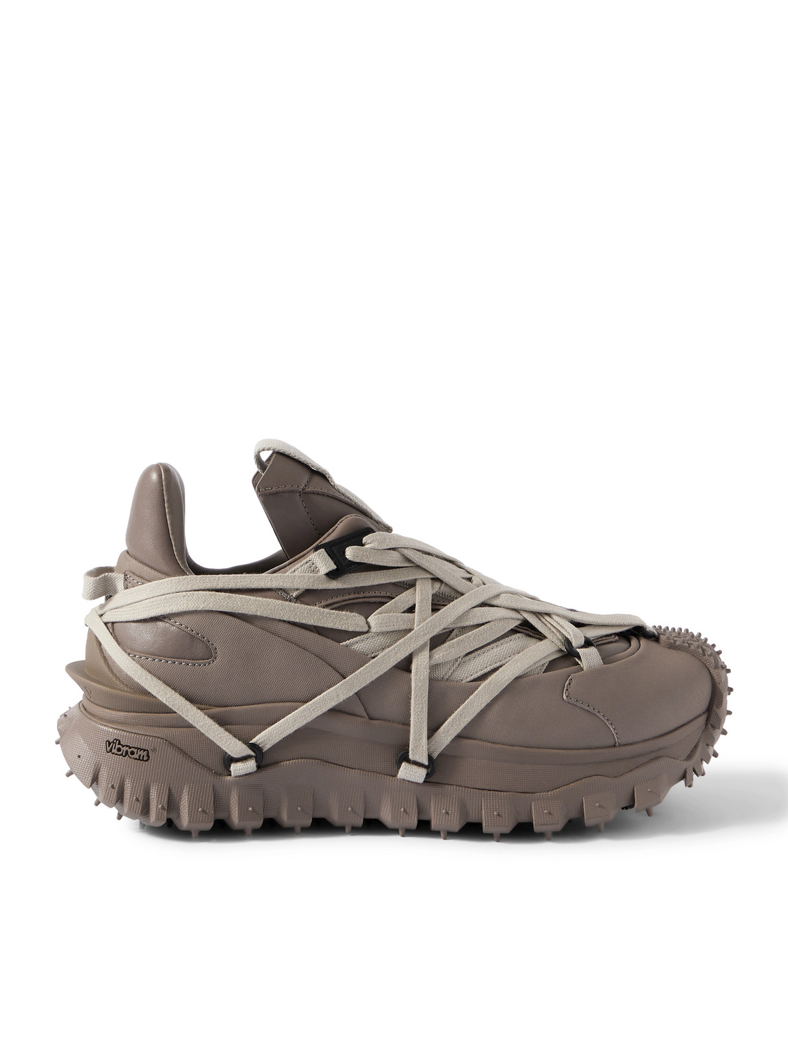 Rick Owens Moncler Trailgrip Megalace Rubber And Leather Sneakers In Neutrals