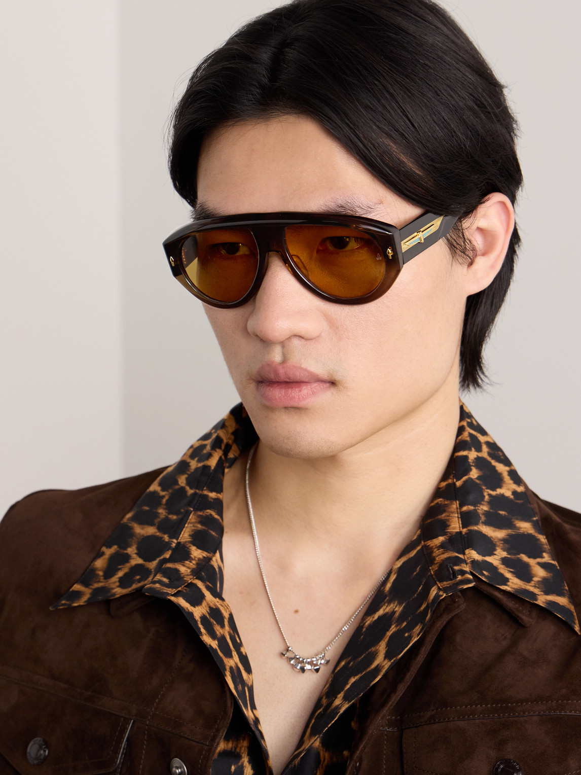 Shop Jacques Marie Mage Bandit Aviator-style Acetate Sunglasses In Brown