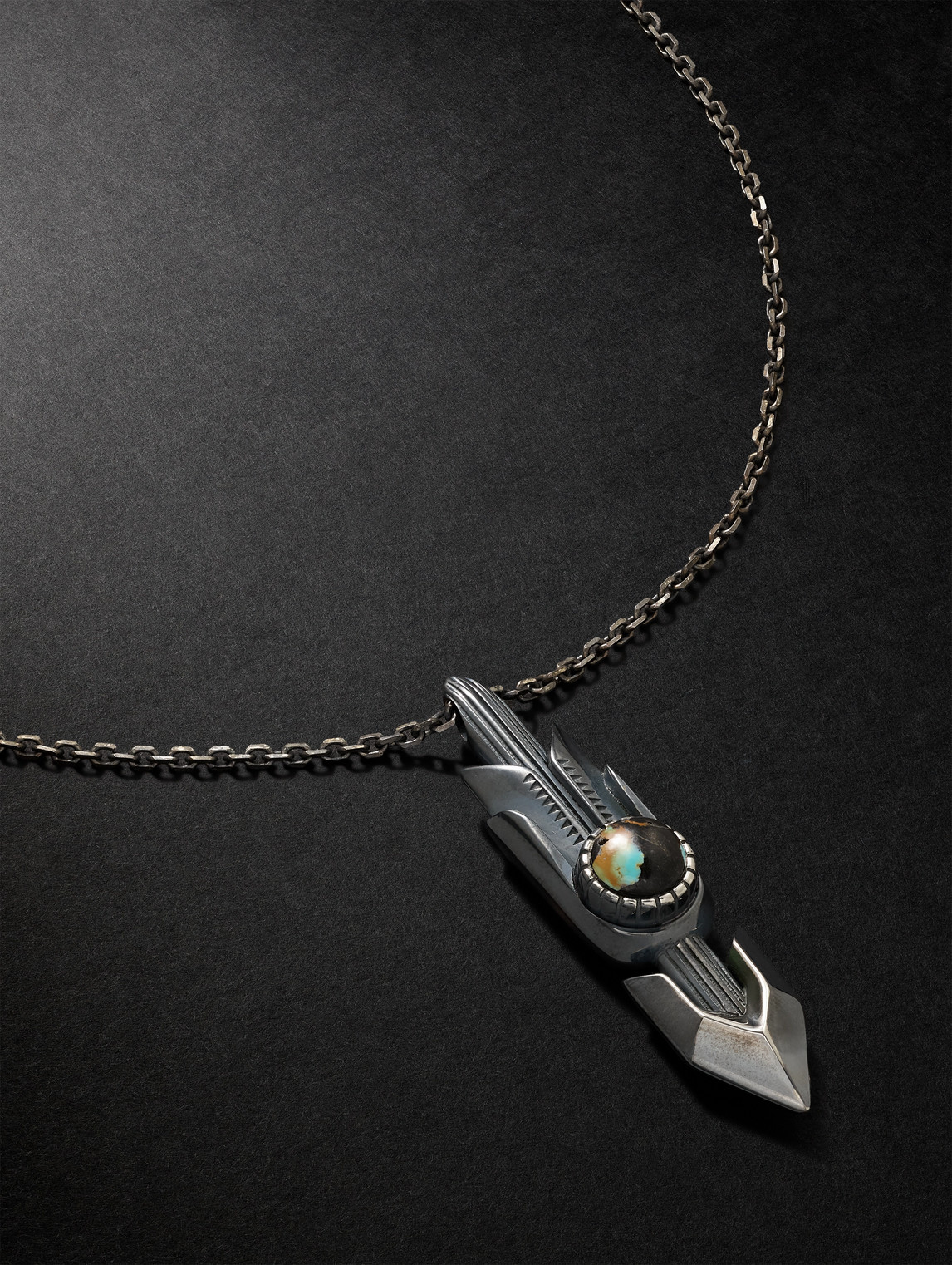 Shop Jacques Marie Mage Natrona Limited Edition Burnished Silver, Gold And Blackjack Turquoise Pendant Necklace