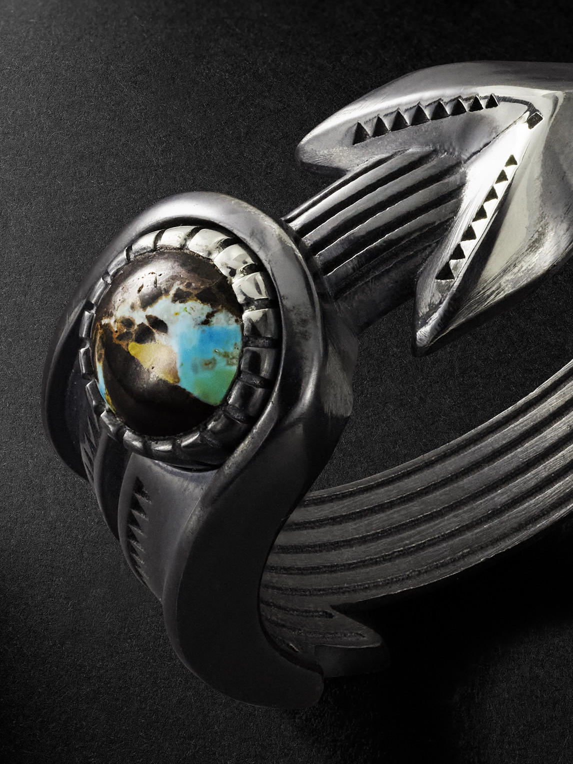 Shop Jacques Marie Mage Natrona Limited Edition Burnished Silver And Blackjack Turquoise Ring In Gray