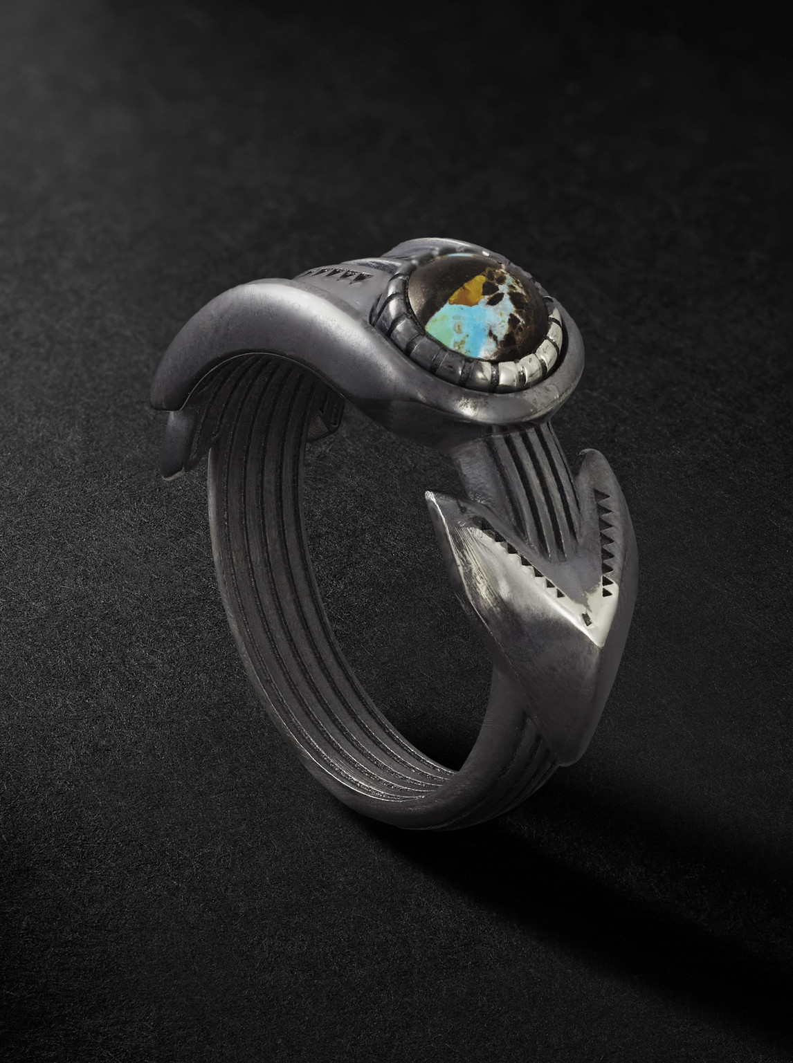 Jacques Marie Mage Natrona Limited Edition Burnished Silver And Blackjack Turquoise Ring In Gray