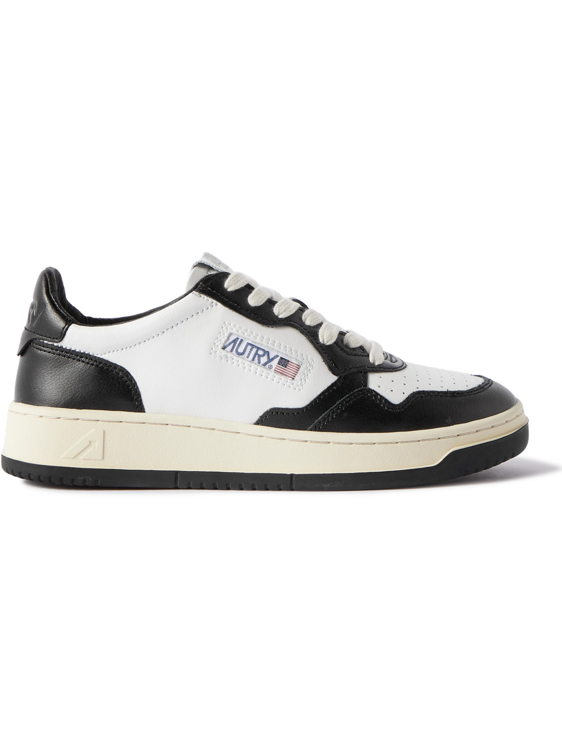 Autry Medalist Low Two Tone Sneakers In White And Mountain Green Leather In White