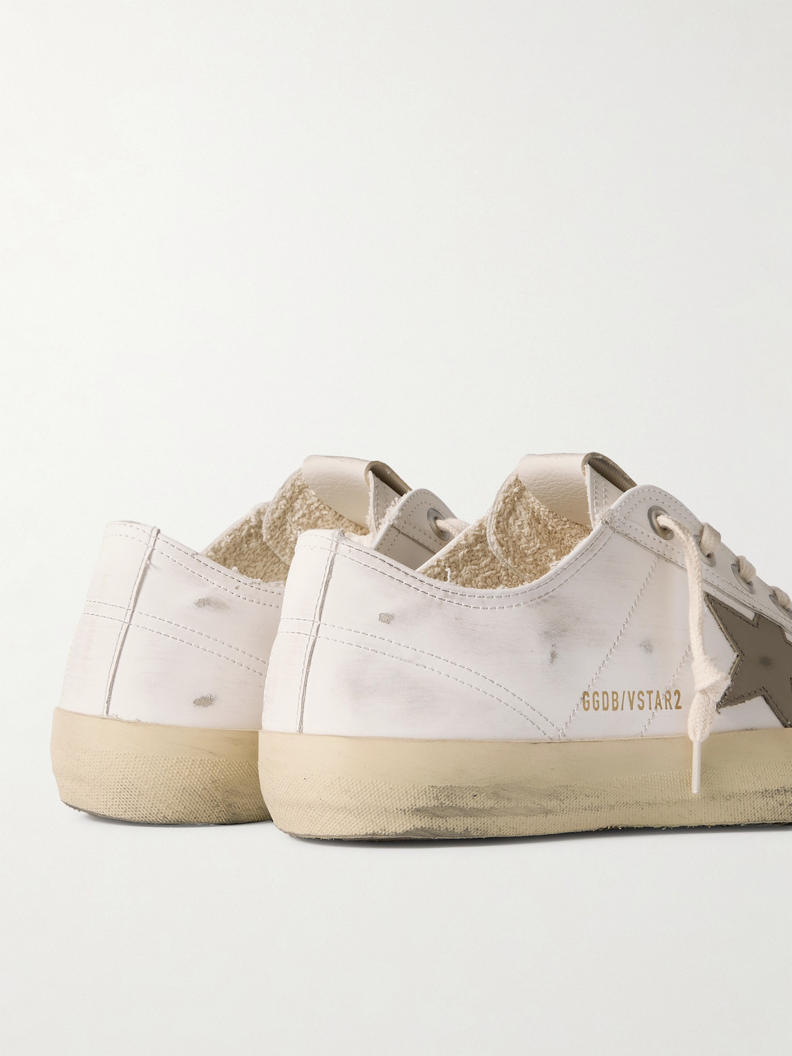Golden Goose V-star 2 Distressed Leather Sneakers In White