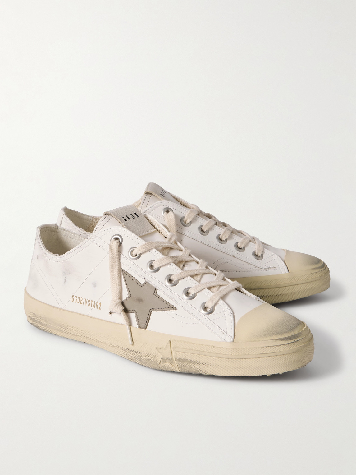 Golden Goose V-star 2 Distressed Leather Sneakers In White