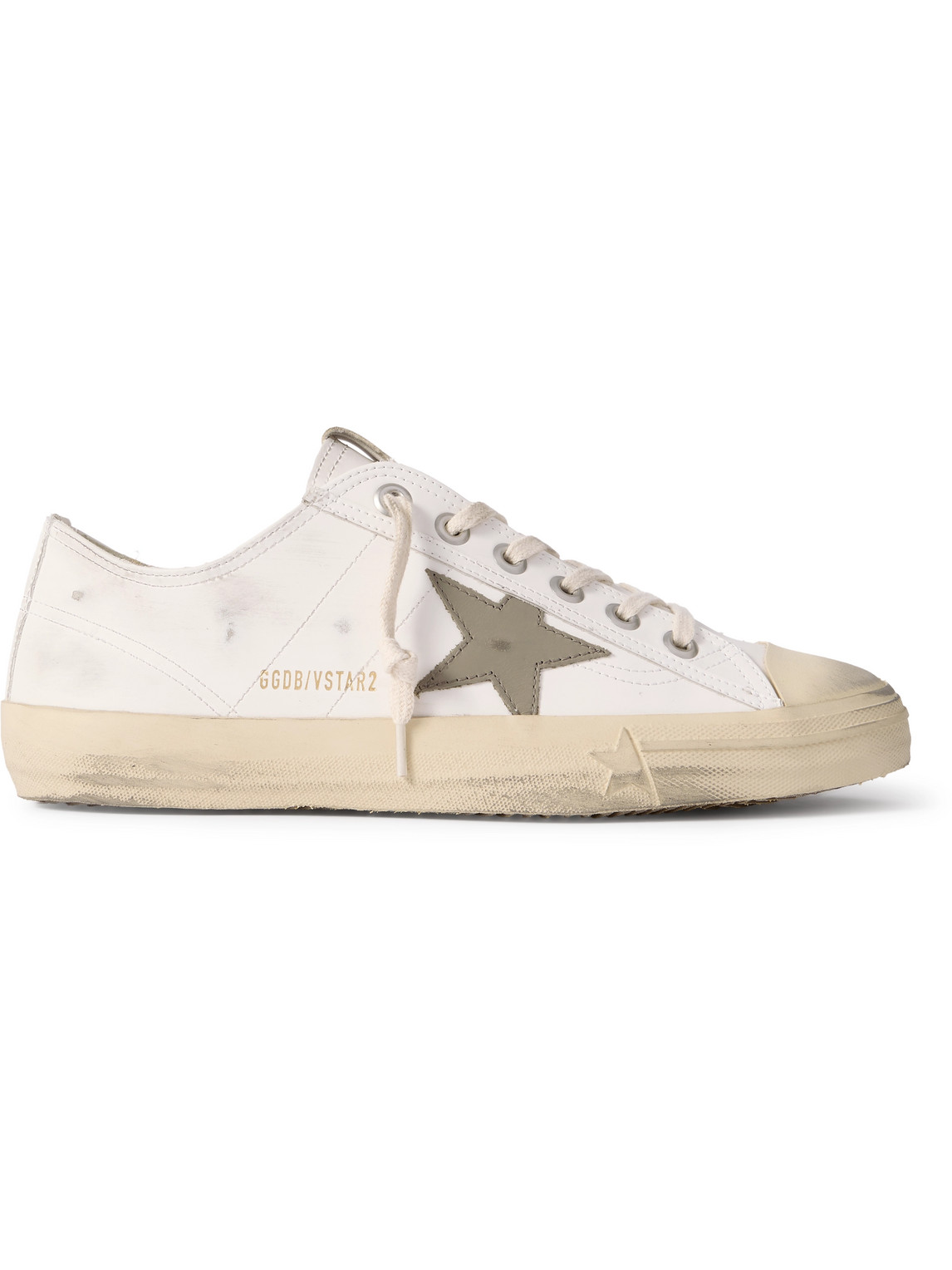 Golden Goose V-star 2 Distressed Leather Sneakers In White
