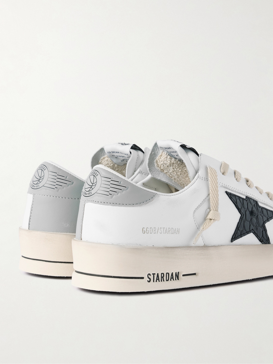 Golden Goose Mens Stardan In White Nappa With Croc-print Leather Star And Gray Heel Tab In White