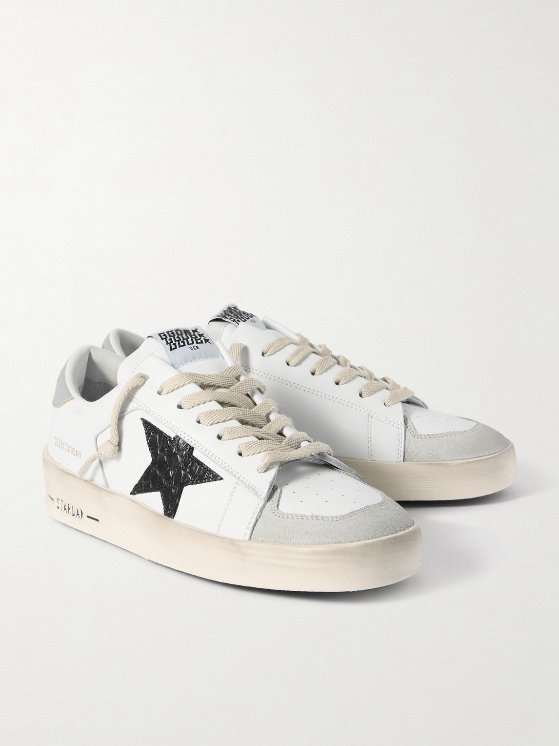 Golden Goose Mens Stardan In White Nappa With Croc-print Leather Star And Gray Heel Tab In White