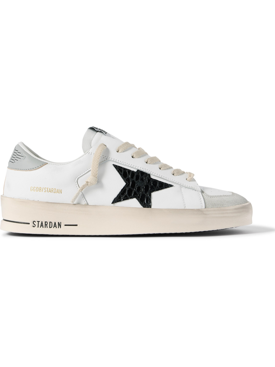 Golden Goose Mens Stardan In White Nappa With Croc-print Leather Star And Gray Heel Tab In White
