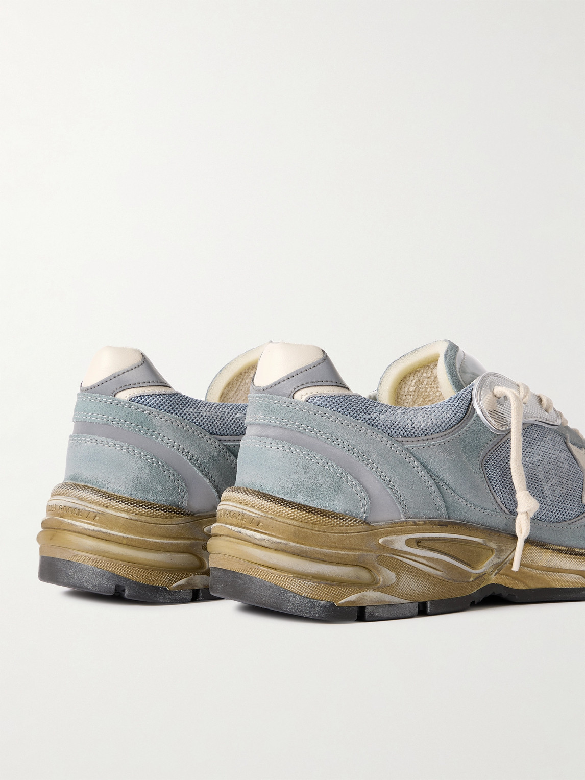 Golden Goose Running Dad Net And Suede Upper Leather Star And Heel Suede Spur In Blue