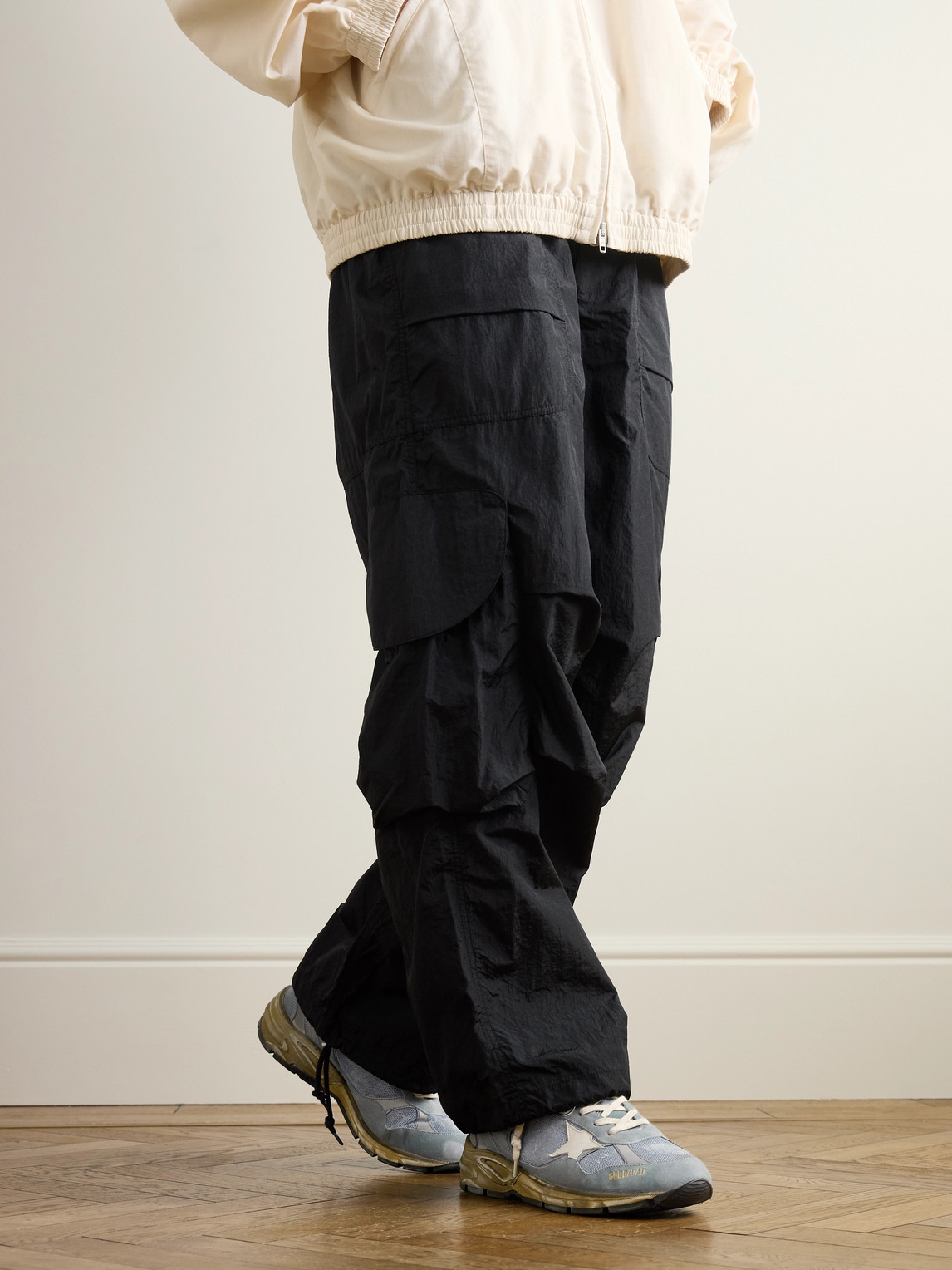 Golden Goose Running Dad Net And Suede Upper Leather Star And Heel Suede Spur In Blue