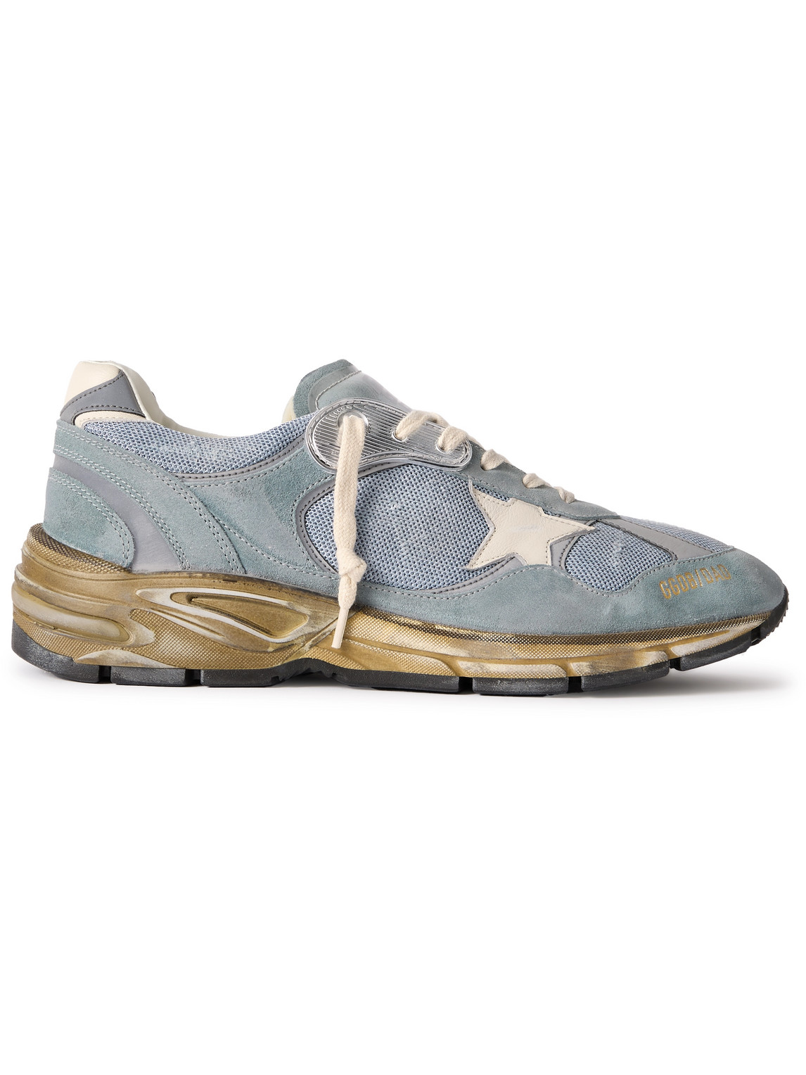 Golden Goose Running Dad Net And Suede Upper Leather Star And Heel Suede Spur In Blue