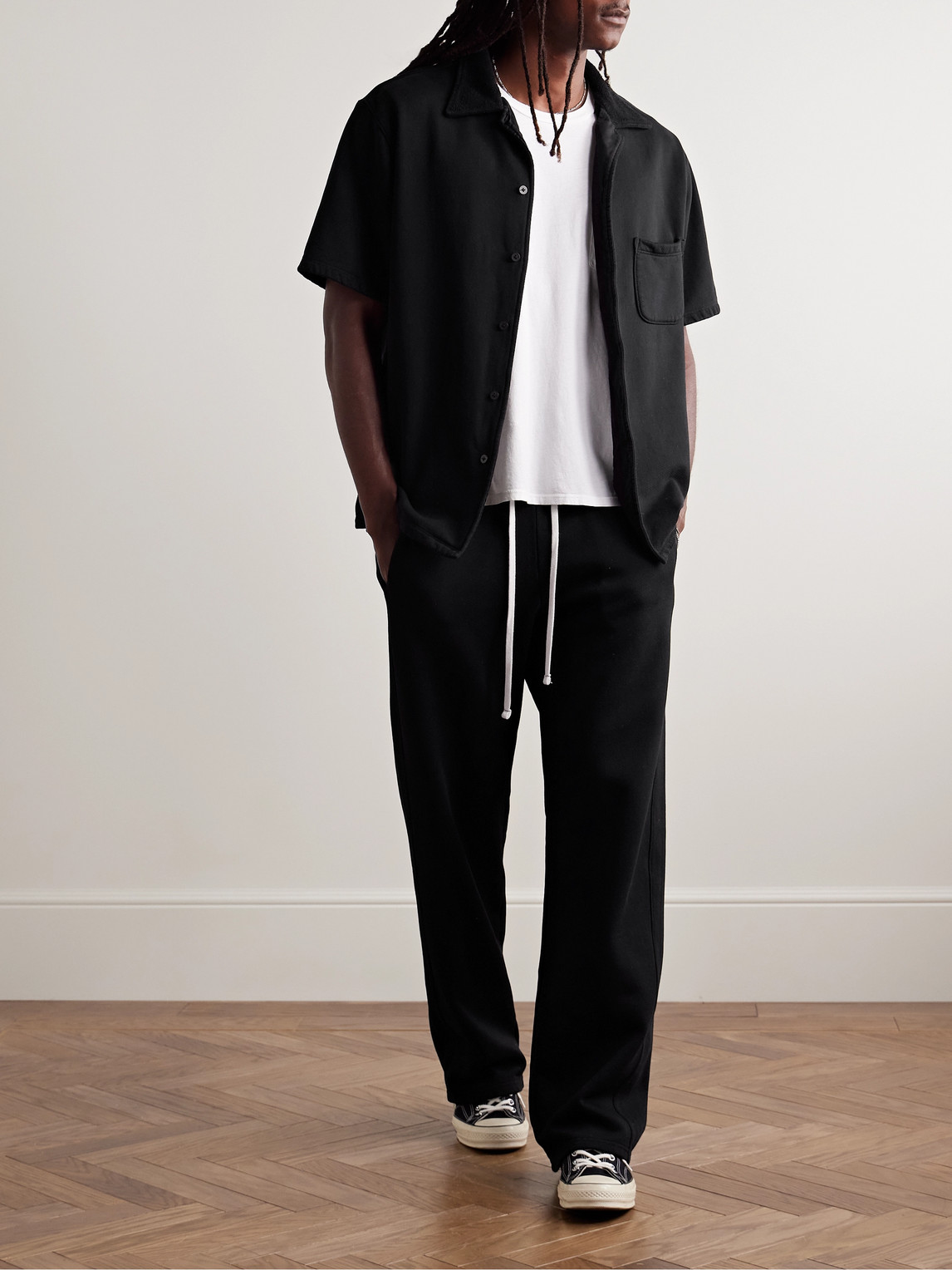 Les Tien Straight-leg Garment-dyed Cotton-jersey Sweatpants In Black