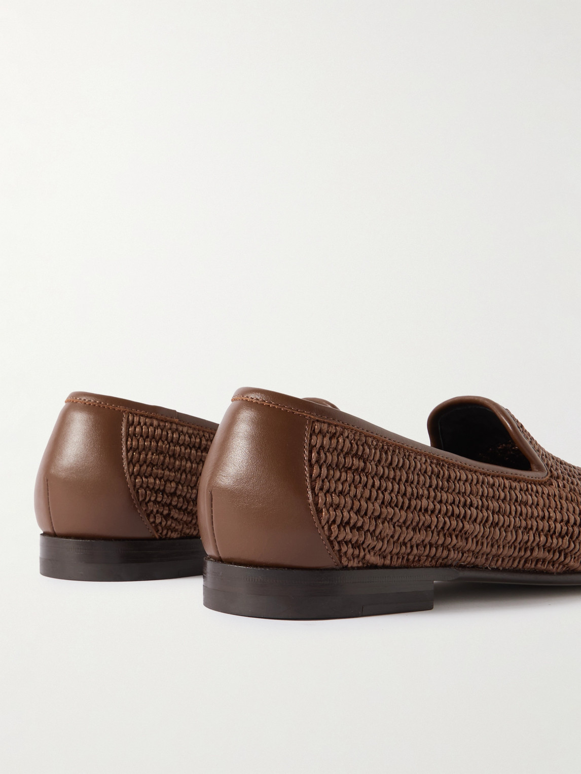 Manolo Blahnik Mario Leather-trimmed Raffia Loafers In Brown