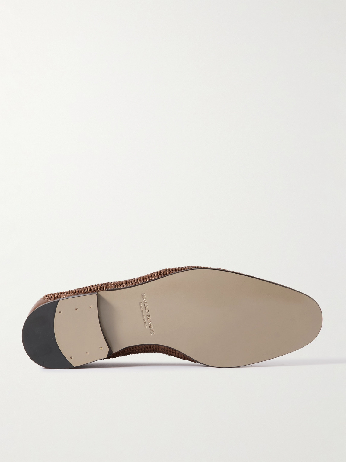 Manolo Blahnik Mario Leather-trimmed Raffia Loafers In Brown