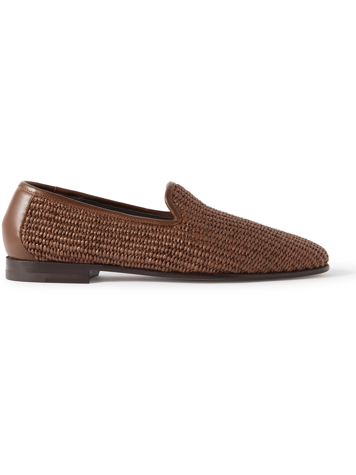 Manolo Blahnik Mario Leather-trimmed Raffia Loafers In Brown