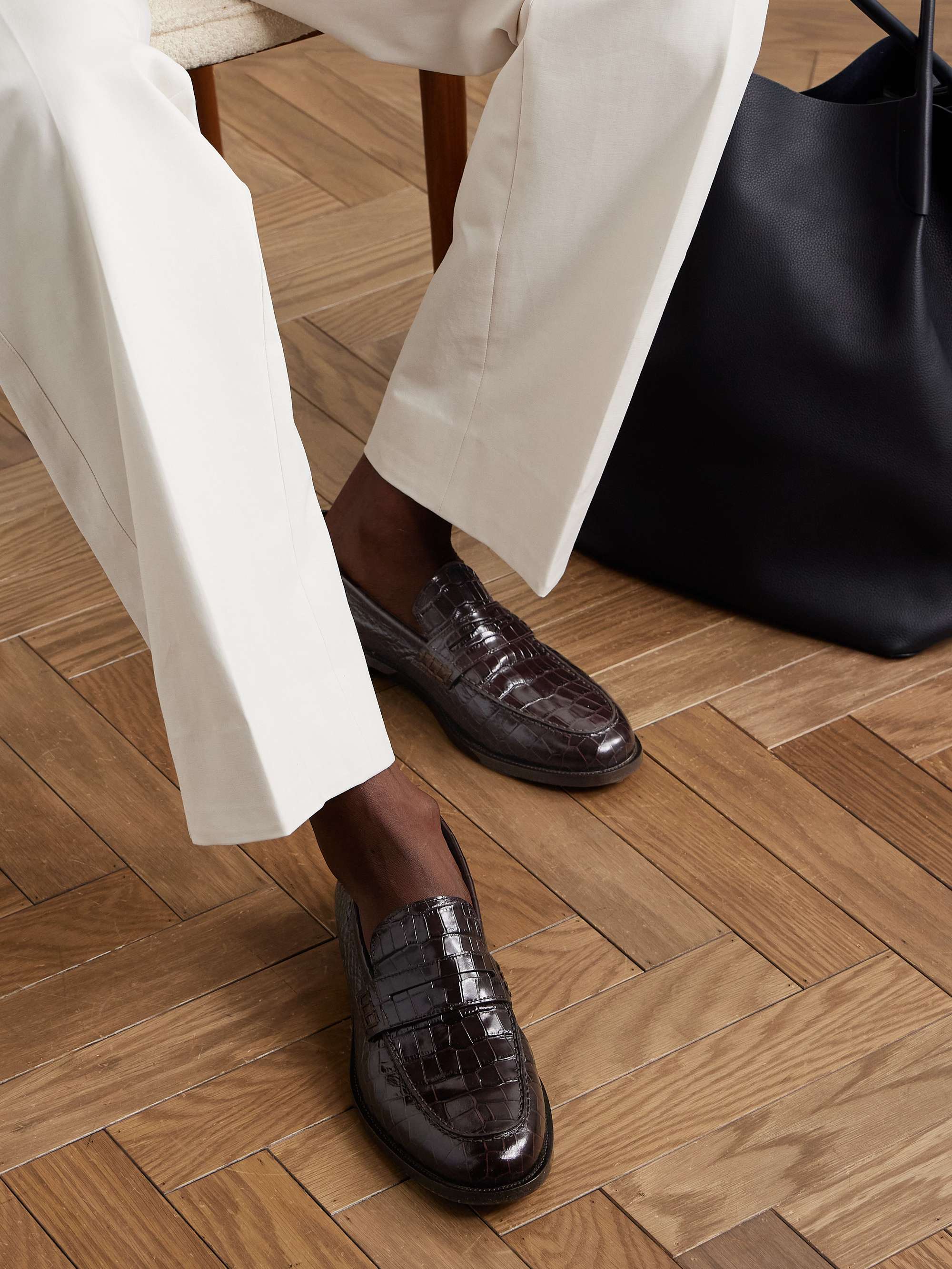MANOLO BLAHNIK Perry クロコ風レザー ペニーローファー MANOLO BLAHNIK Perry クロコ風レザー ペニーローファー