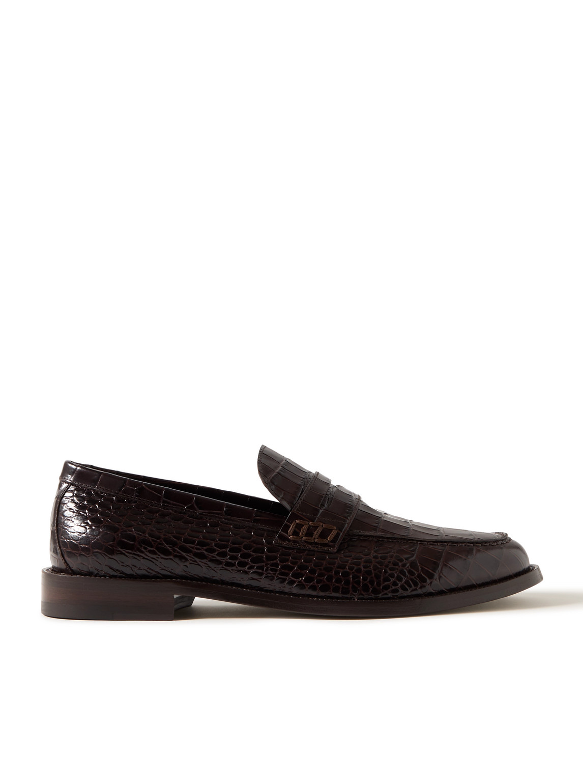 Manolo Blahnik Perry Croc-effect Leather Penny Loafers In Brown
