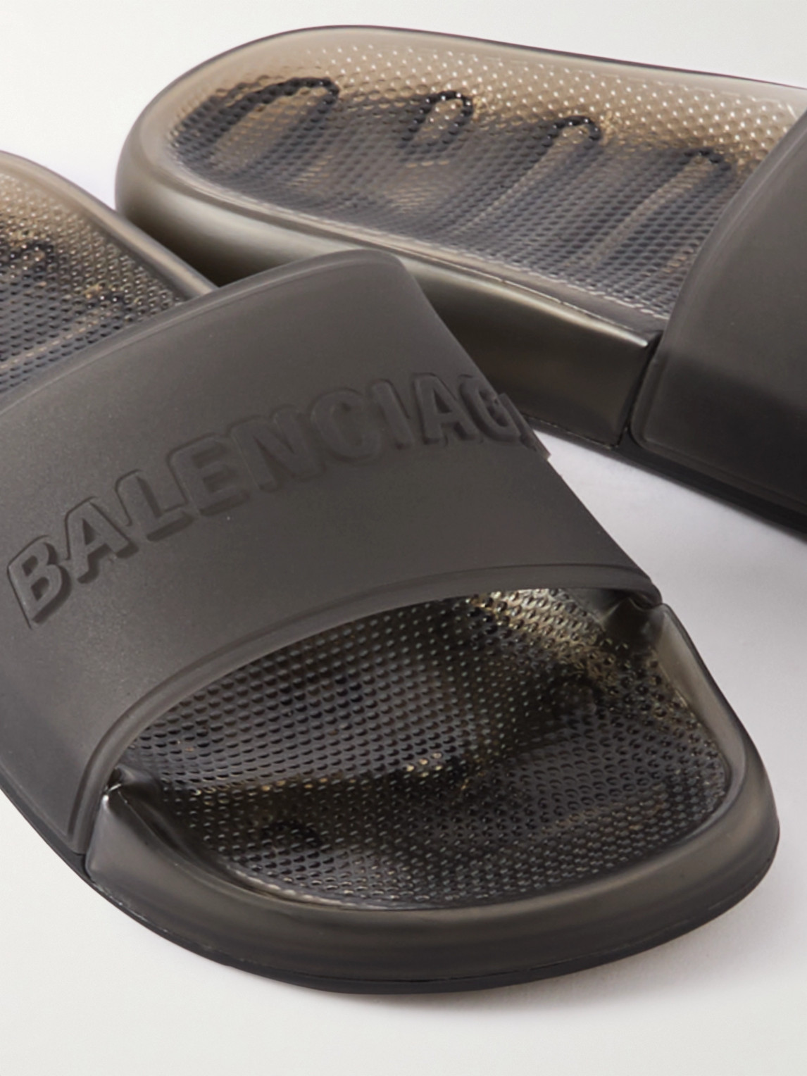 Balenciaga Logo-embossed Rubber Slides In Black