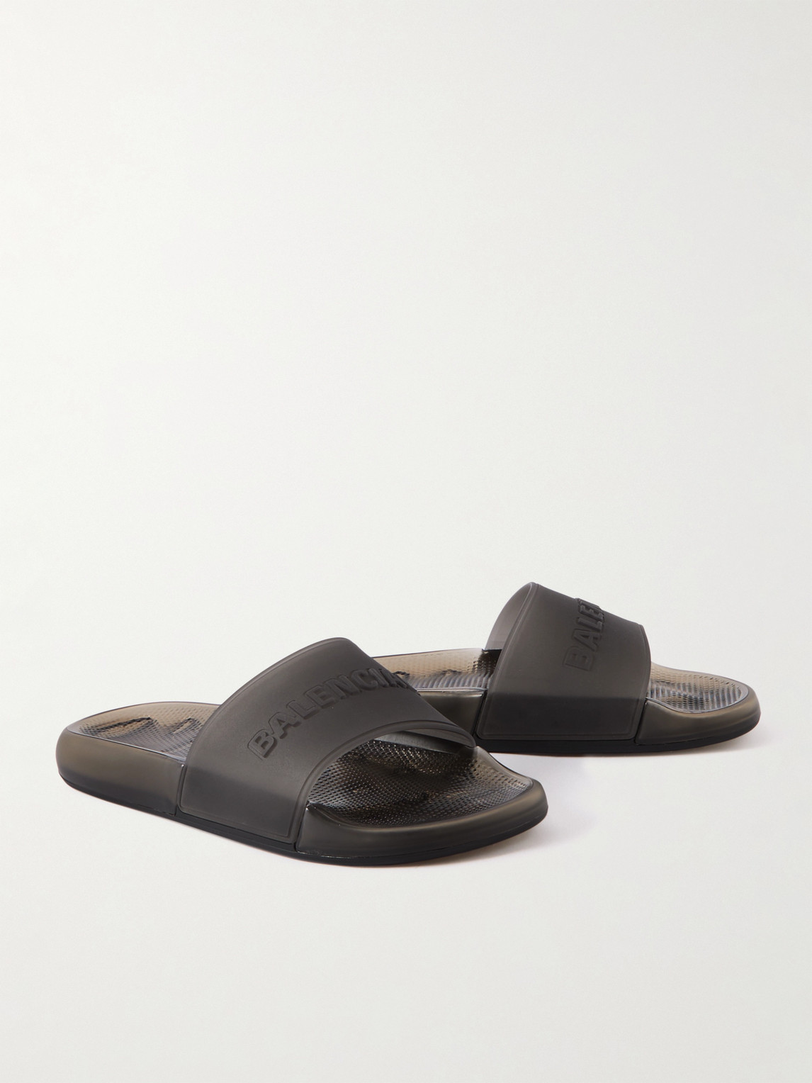 Balenciaga Logo-embossed Rubber Slides In Black